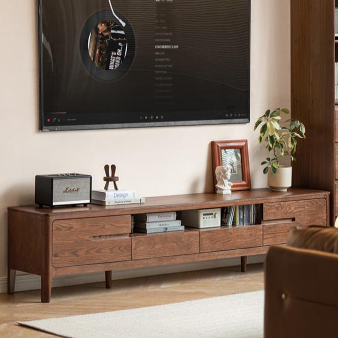 Solid Oak Wood Nordic TV Stand with Storage - Modern Living Room Entertainment Center for TV, Gaming & Media Storage