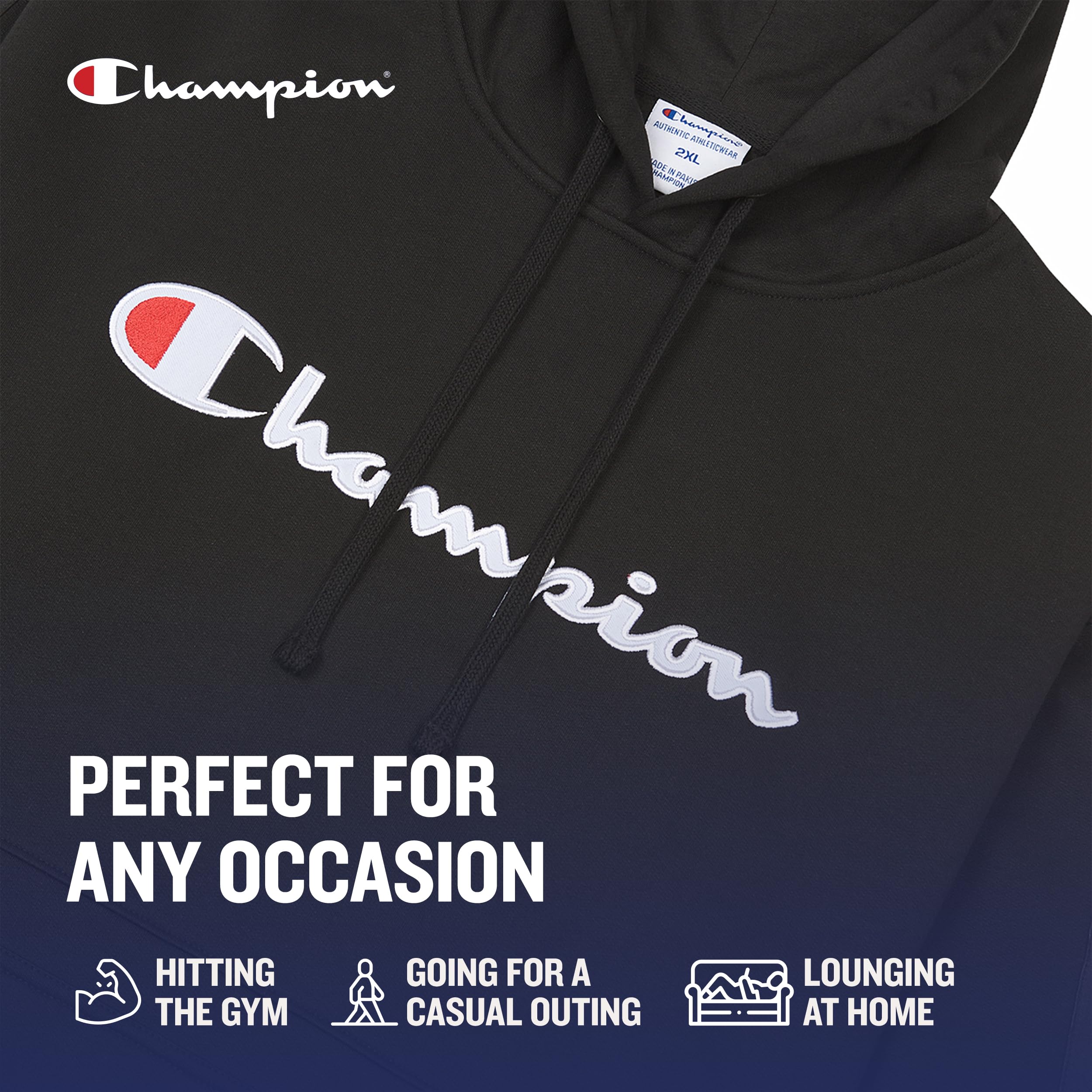 Champion Hoodies for Men – Big and Tall Fleece Pullover with Graphic Print | Warm & Comfortable Winter Hooded Sweatshirt for Casual Wear, Gym, and Outdoor Activities