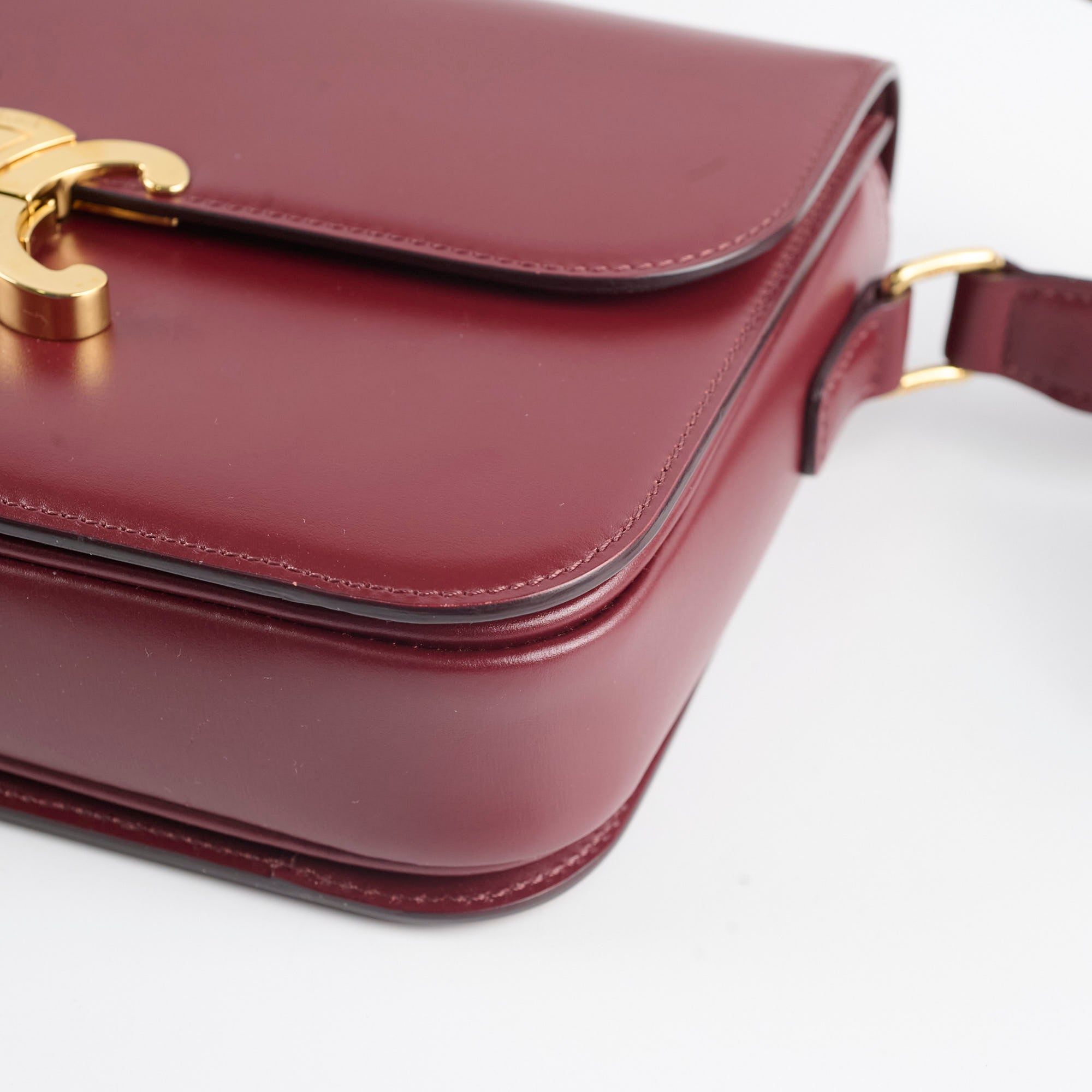 Celine Medium Triomphe Handbag in Shiny Burgundy Calfskin Leather - Perfect for Work, Travel & Evening Events