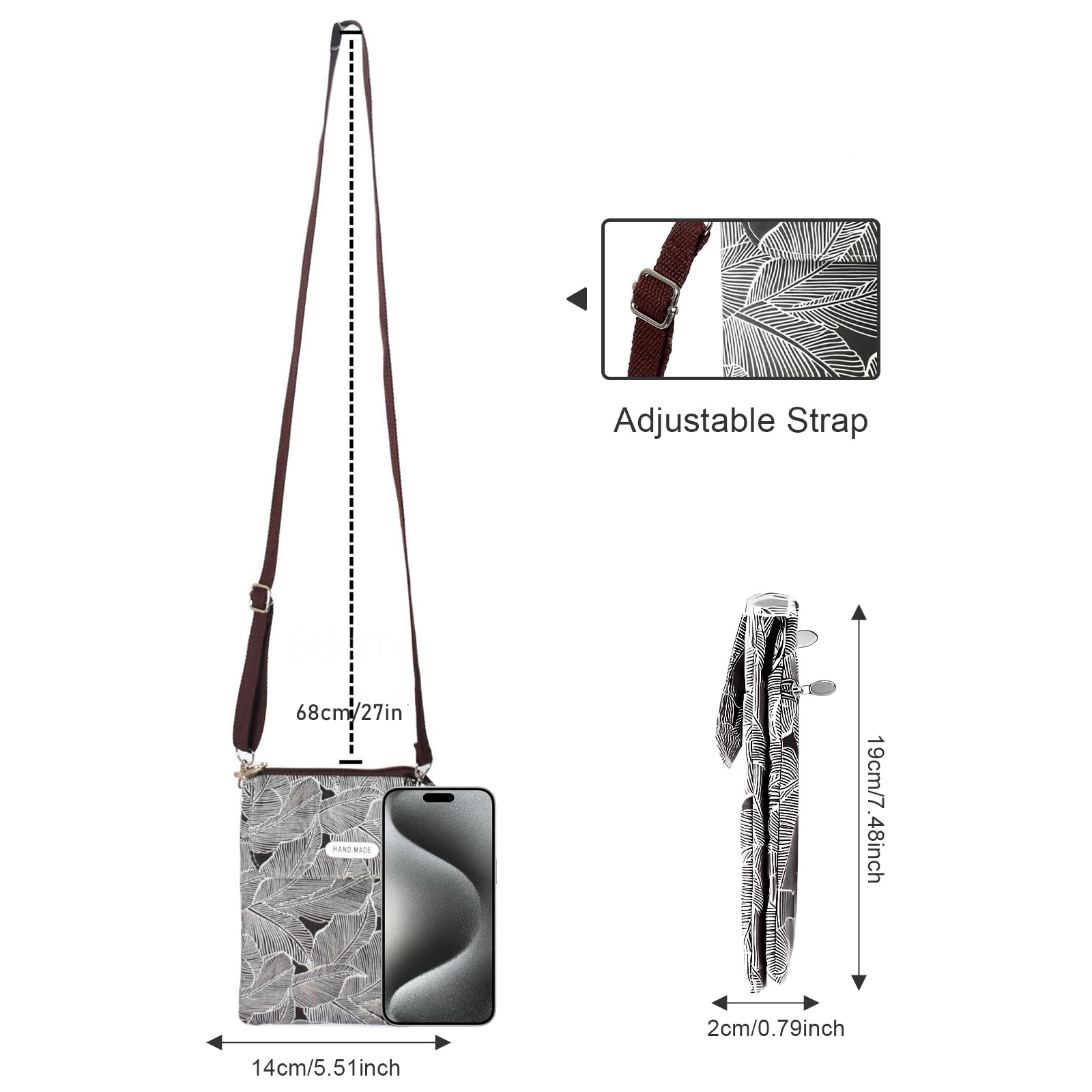 Stylish Leaf Pattern Canvas Crossbody Phone Purse - Lightweight Women's Wallet Bag for Everyday Use | Perfect for Shopping, Travel & Daily Essentials