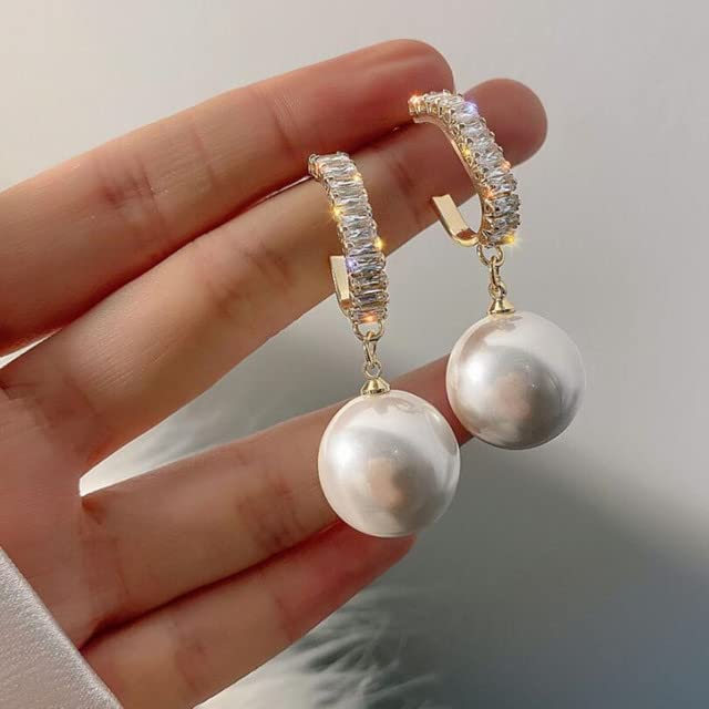 2021 Korean Style Oversized White Pearl Drop Earrings for Women - Bohemian Golden Round Zircon Wedding Jewelry Gift - Perfect for Bridal, Party & Special Occasions
