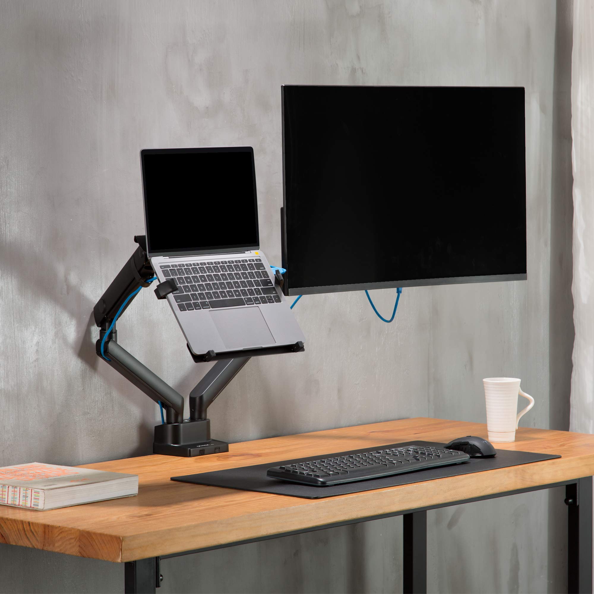AVLT Dual Monitor and Laptop Stand - Adjustable Full Motion Arm Mount for 15.6