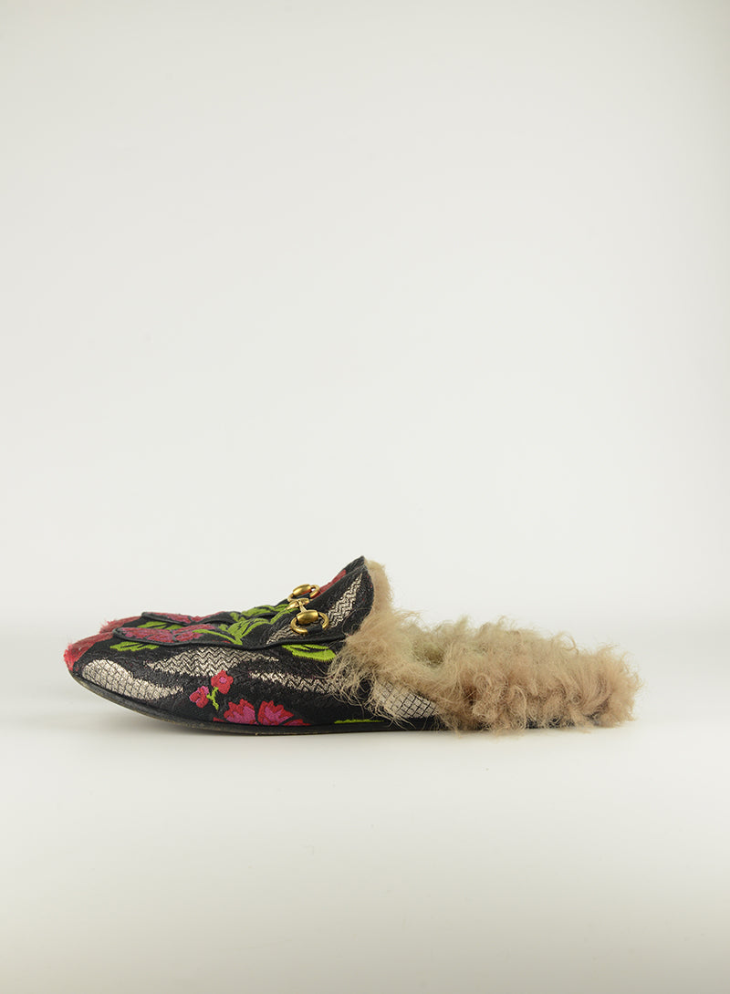 Gucci Princetown Floral Embroidered Leather Slippers - Women's Size 40 (US 9) - Luxury House Shoes for Home & Lounging