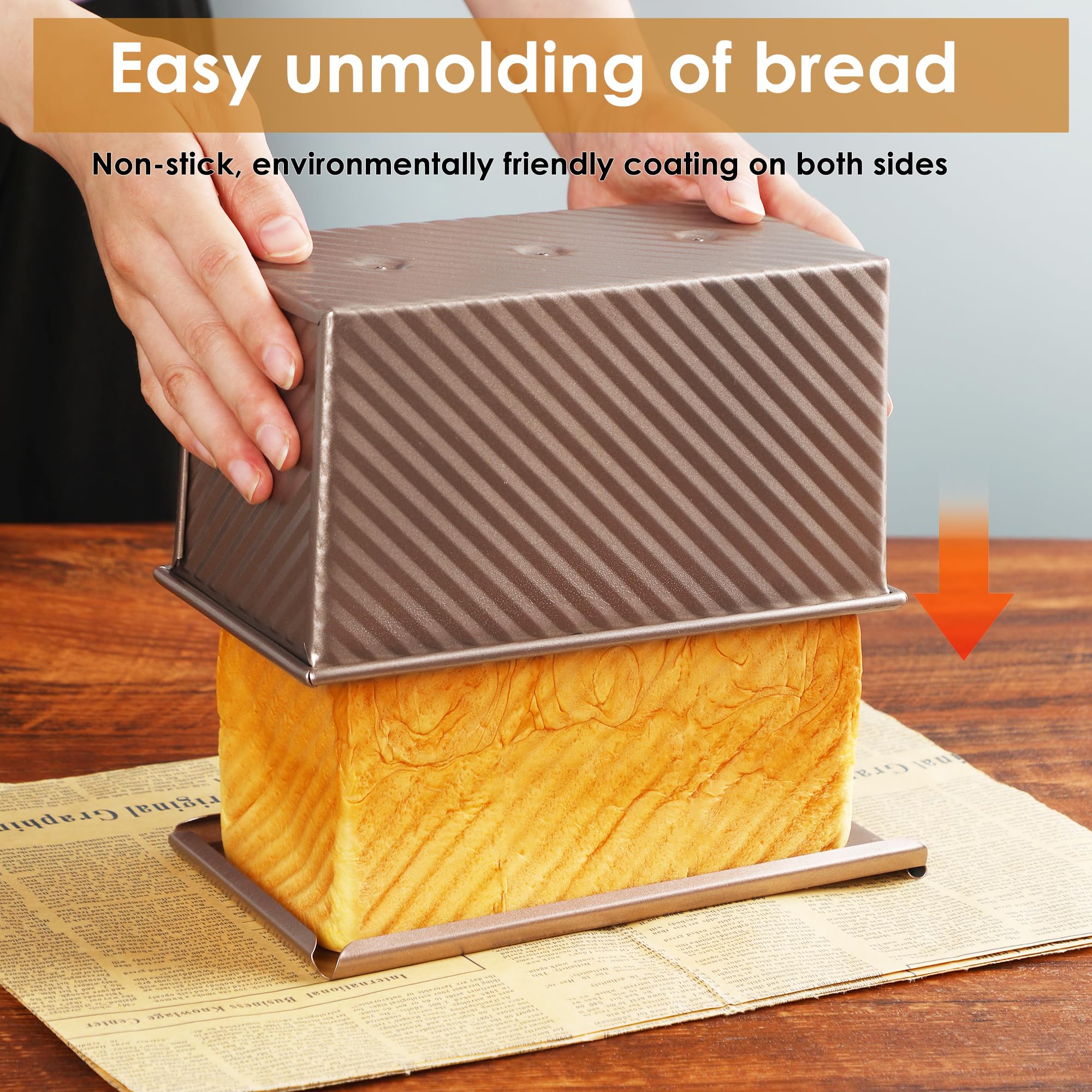 2.2Lb Non-Stick Pullman Loaf Pan with Lid - Rectangle Bread Baking Pan for Sourdough, Homemade Bread & Sandwich Loaves - Includes Dough Scraper Cutter - Perfect for Home Bakers & Professional Kitchens