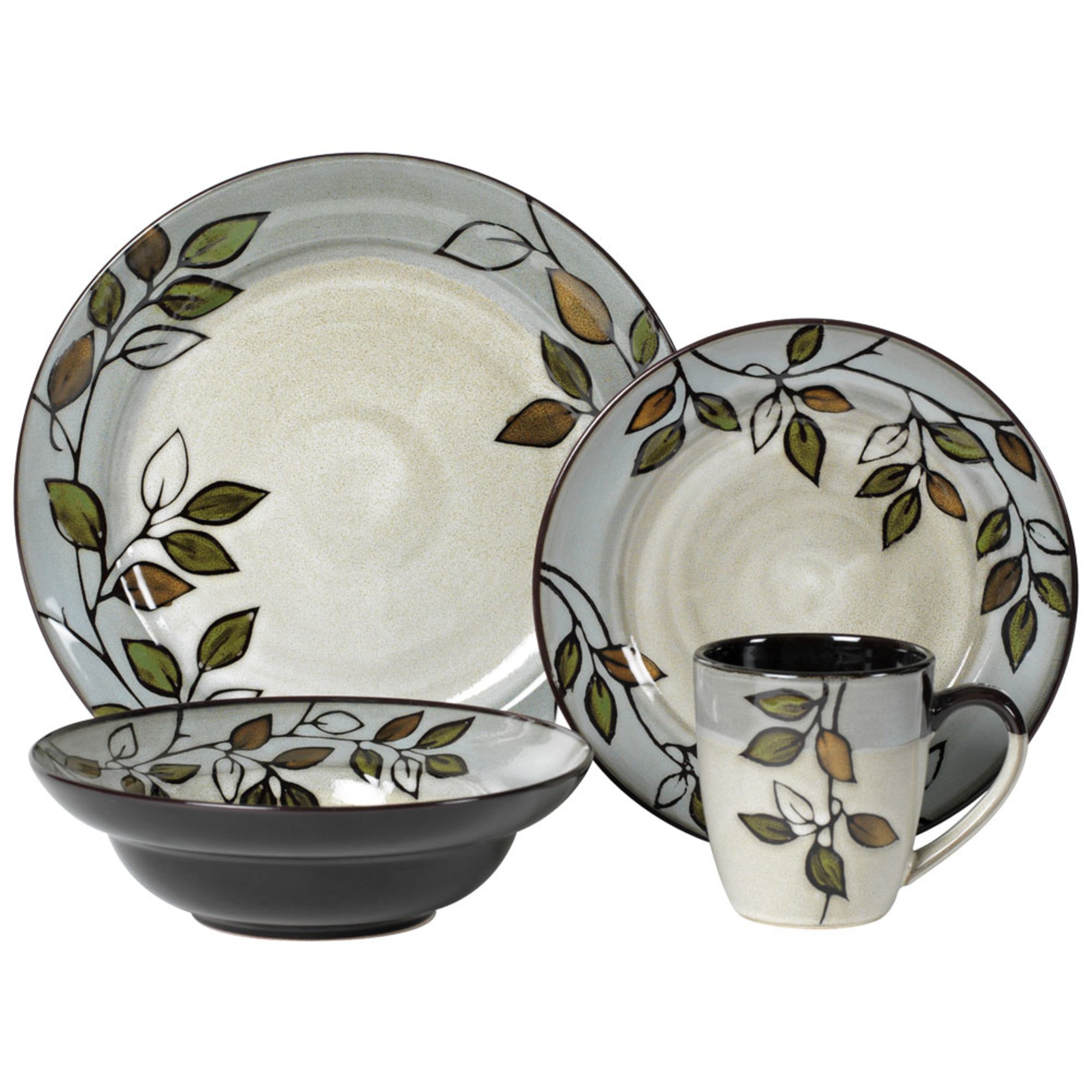 Pfaltzgraff 5136396 Rustic Leaves Dinnerware Set - 16-Piece Stoneware Plates & Bowls for Farmhouse & Country Style Dining | Perfect for Thanksgiving, Christmas & Everyday Family Meals