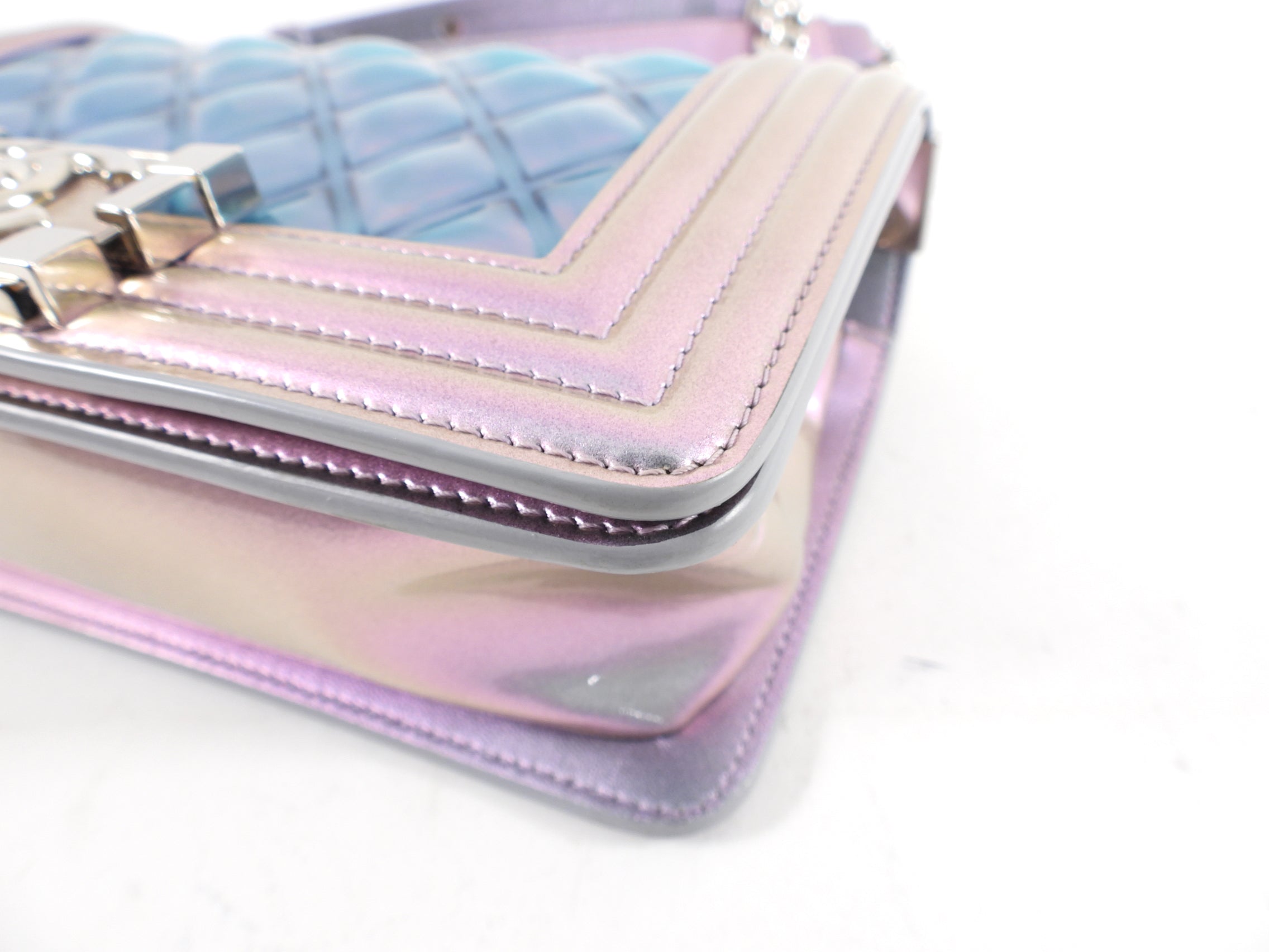 Chanel 18S Lilac Purple Holographic Mermaid Classic Small Boy Flap Bag - Luxury Designer Handbag for Women, Perfect for Evening Parties & Special Occasions