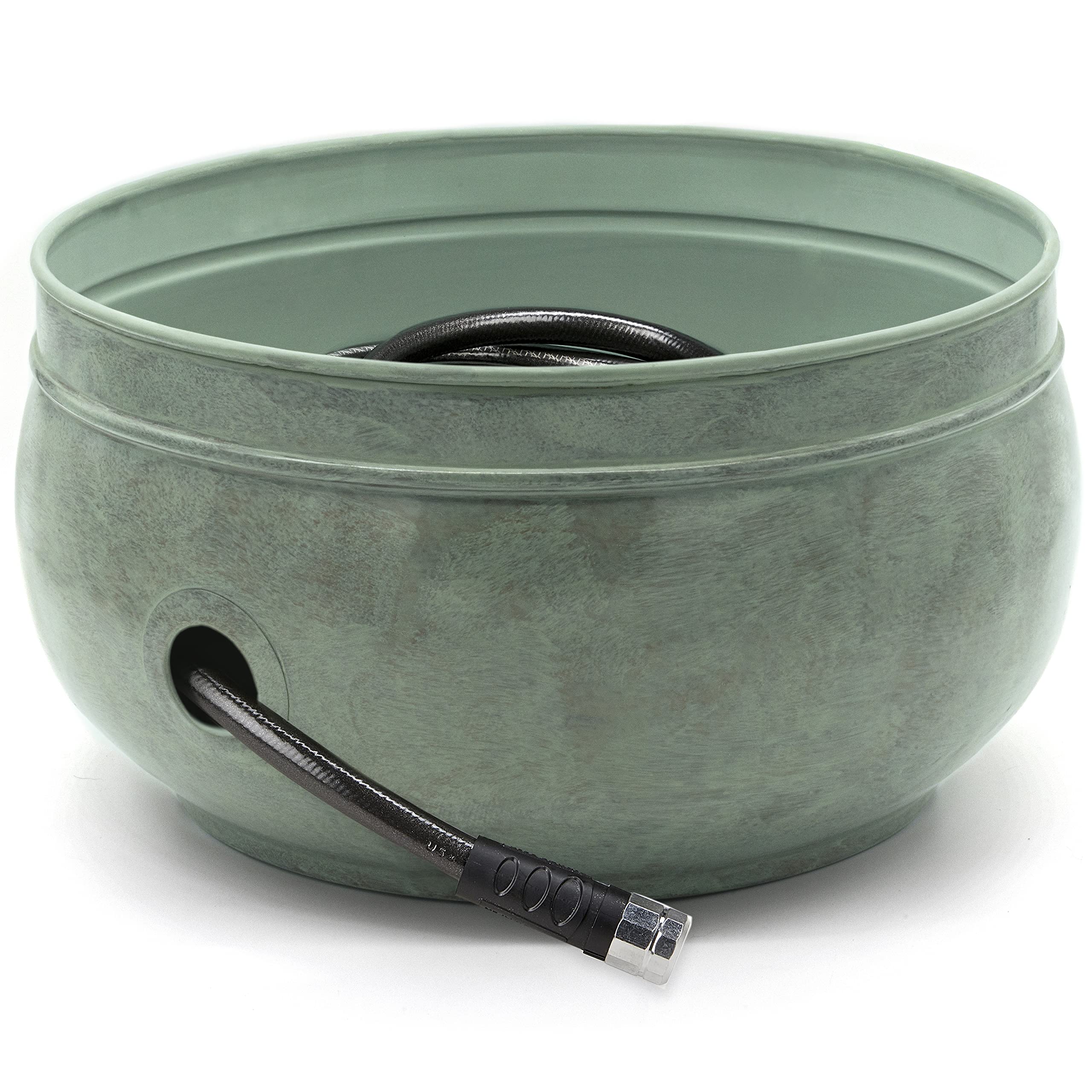 Good Directions Sonoma Hose Pot - Blue Verde Brass Outdoor Garden Decor for Watering Hoses & Yard Organization