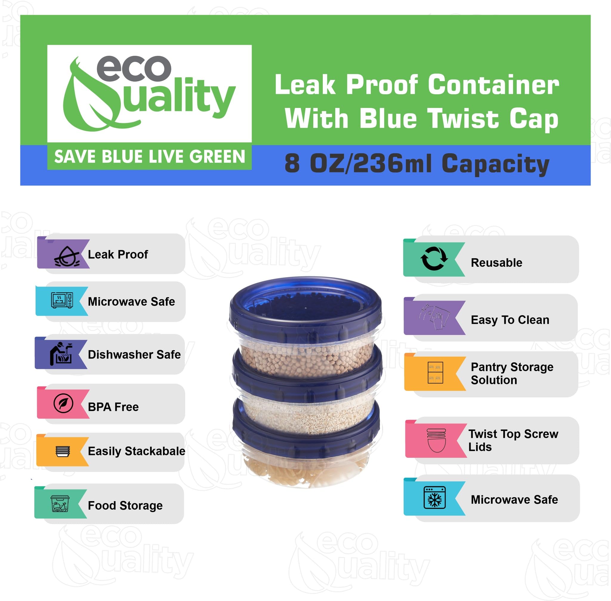 4-Pack 8oz Airtight Plastic Food Storage Containers with Twist & Seal Lids - Leak-Proof, BPA-Free, Reusable & Stackable Snack Canisters for Meal Prep, On-the-Go Lunches, Pantry Organization & Kitchen Storage (8 Ounce)