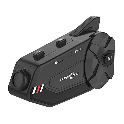 FreedConn R1plus Bluetooth Motorcycle Helmet Headset with Camera - 1000M Range, 6-Way Intercom, Waterproof, FM Radio - Wireless Communication System for Most Helmets - Perfect for Group Rides, Touring & Adventure Motorcycling
