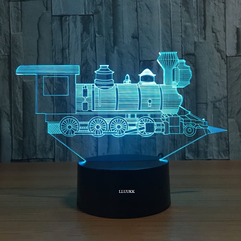 3D Night Light Train Toy LED Lamp - 7 Color Changing Touch Control Locomotive Engine Desk Light with USB Cable for Kids & Adults | Perfect for Bedroom Decor, Birthday & Christmas Gifts | Ideal for Night Lights, Study Desks, and Nursery Room Decorations
