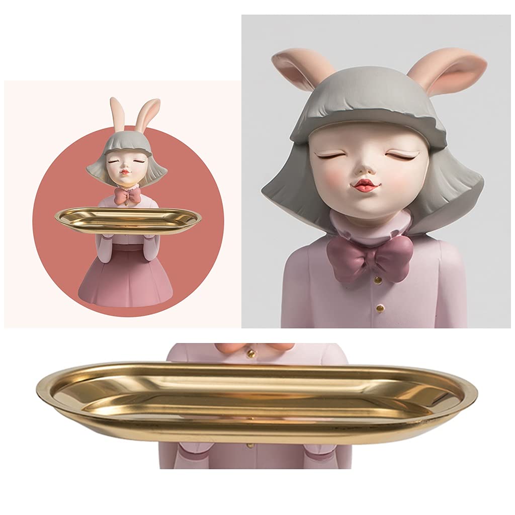 Premium Gold Rabbit Girl Decorative Tray - Elegant Jewelry & Key Organizer for Entryway, Vanity, or Gift - White Style B Home Decor Storage Solution