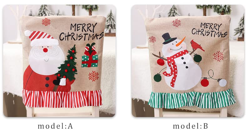 2-Piece Merry Christmas Chair Covers Set - Santa & Snowman Design, Dining & Office Chair Slipcovers for Holiday Decor - Perfect for Christmas Banquets, Parties & Festive Home Decor