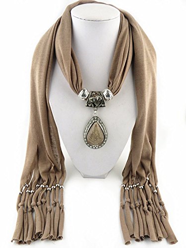 Elegant Women's Scarf with Waterdrop Pendant Necklace - Printed Polyester Shawl Wrap (SC0016) for Winter Fashion, Office Wear & Evening Outfits