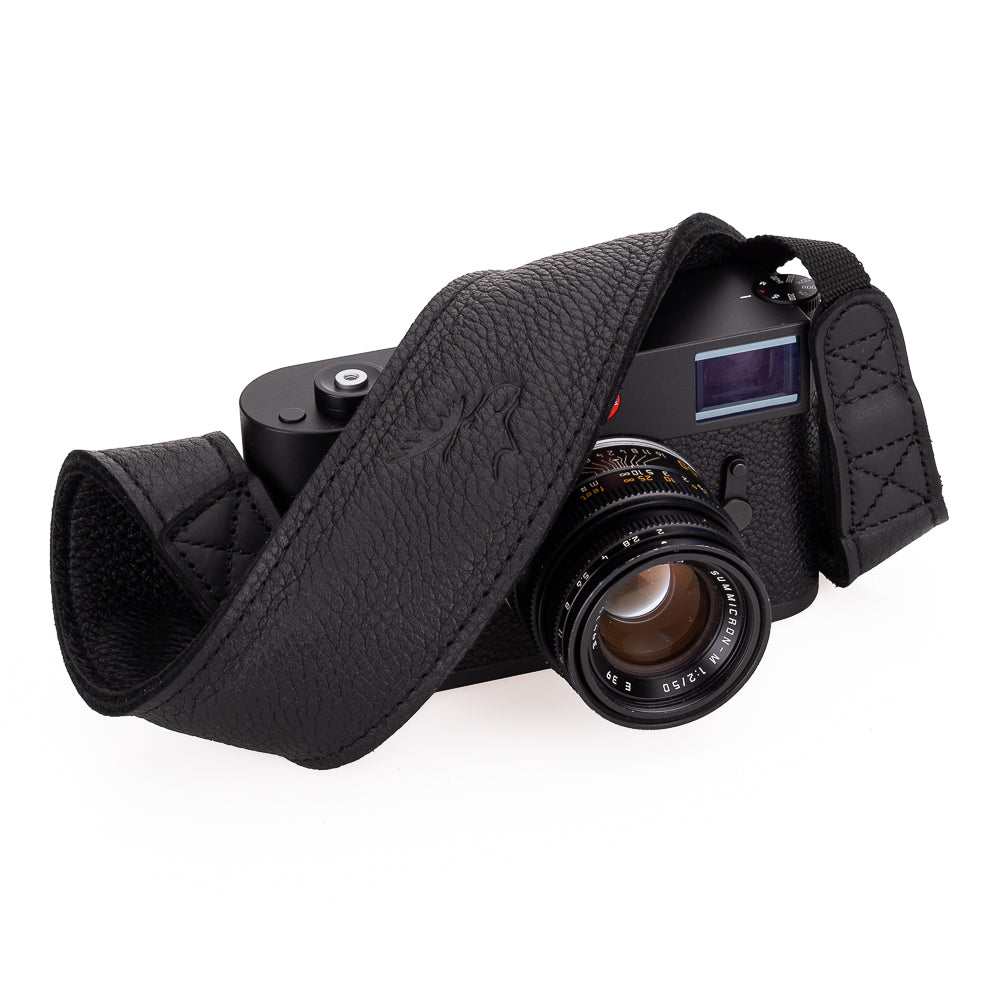 EDDYCAM Elk Leather Neck Strap - 50mm Wide Black Leather Camera Strap with Black Stitching - Durable & Comfortable for DSLR, Mirrorless & Film Cameras - Perfect for Photographers & Travel Enthusiasts