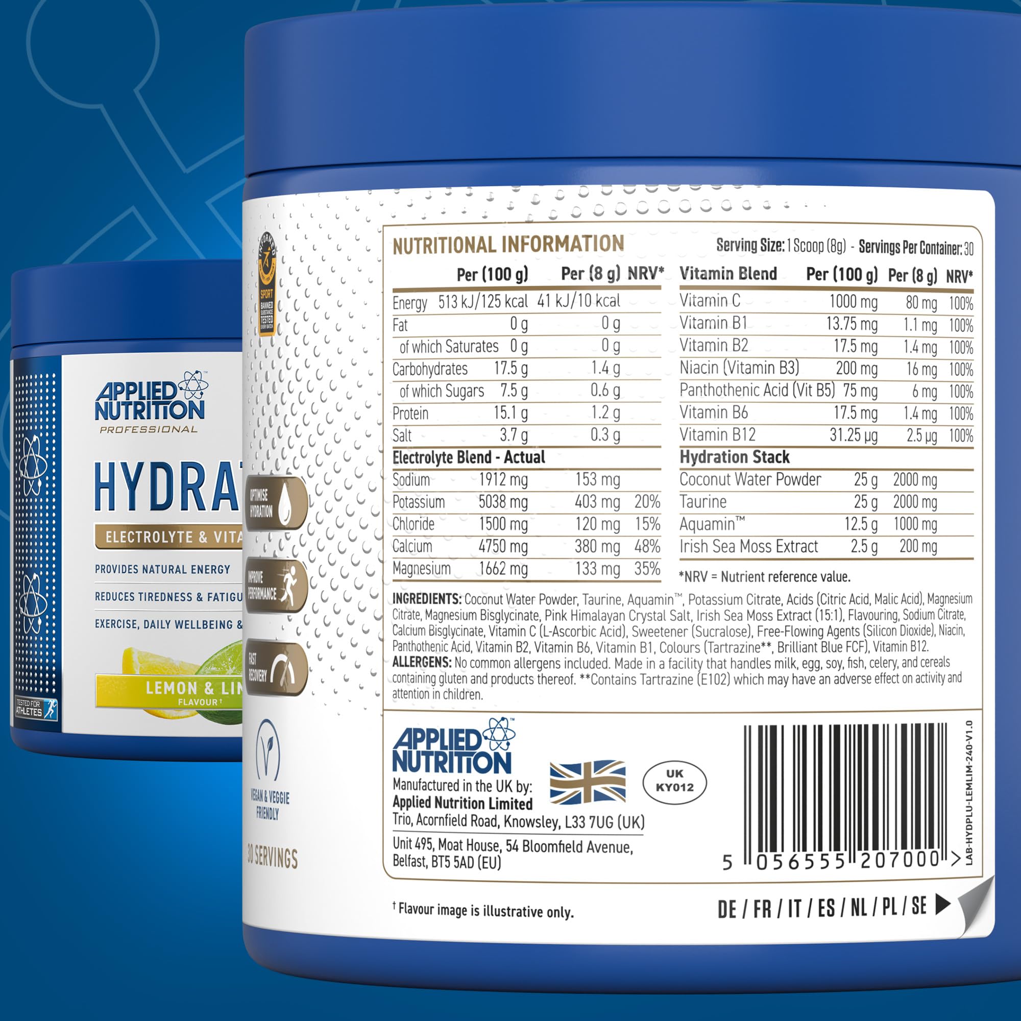 Applied Nutrition Hydration+ Electrolyte Powder 240g - Rapid Hydration for Athletes, Workouts & Outdoor Activities | Sugar-Free Sports Drink Mix with Essential Minerals