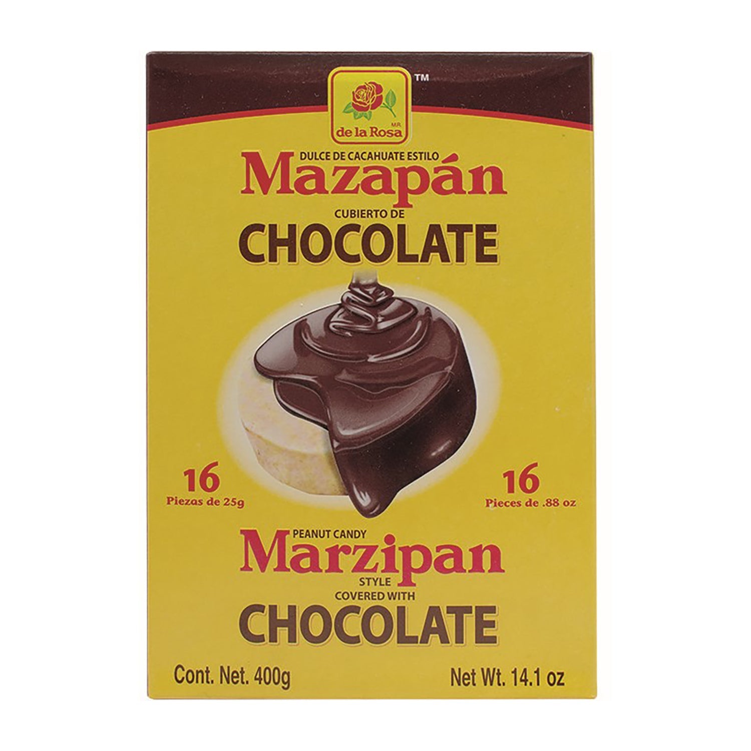 De La Rosa Chocolate Covered Mazapan Peanut Candy | 16 Count Box | Mexican Treat for Parties, Gifts & Desserts