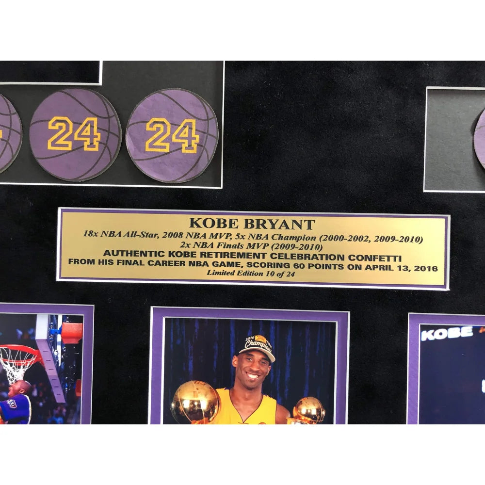 Kobe Bryant Final Lakers Game Used 24 Confetti Collage #D/24 Retirement Commemorative Basketball Memorabilia - Perfect for Sports Collectors, Lakers Fans, and NBA Memorabilia Displays
