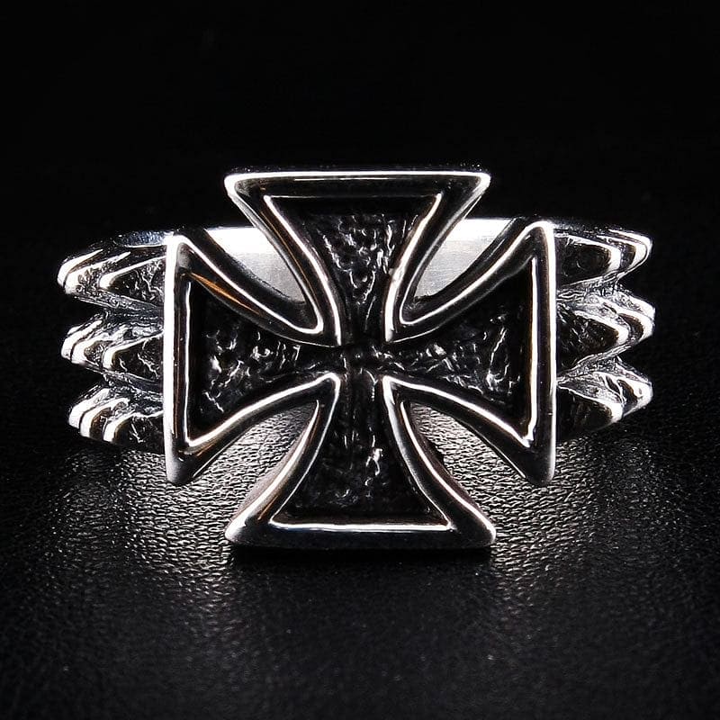 Sterling Silver Thorn Cross Biker Ring for Men - Gothic Punk Jewelry for Motorcycle Riders, Bikers & Rock Music Fans - Perfect for Everyday Wear, Parties & Gifts