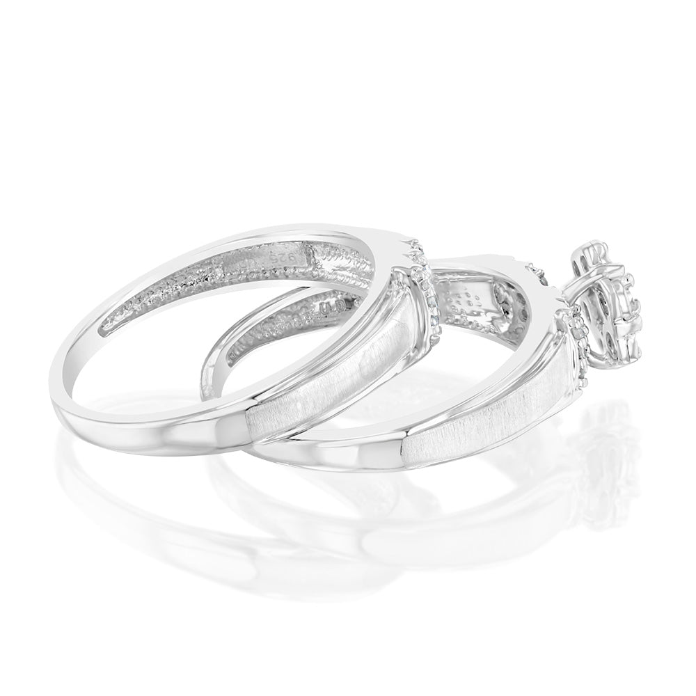 1/10 Carat Diamond Engagement & Wedding Ring Set in Sterling Silver - Perfect for Proposals, Anniversaries and Bridal Jewelry Gifts
