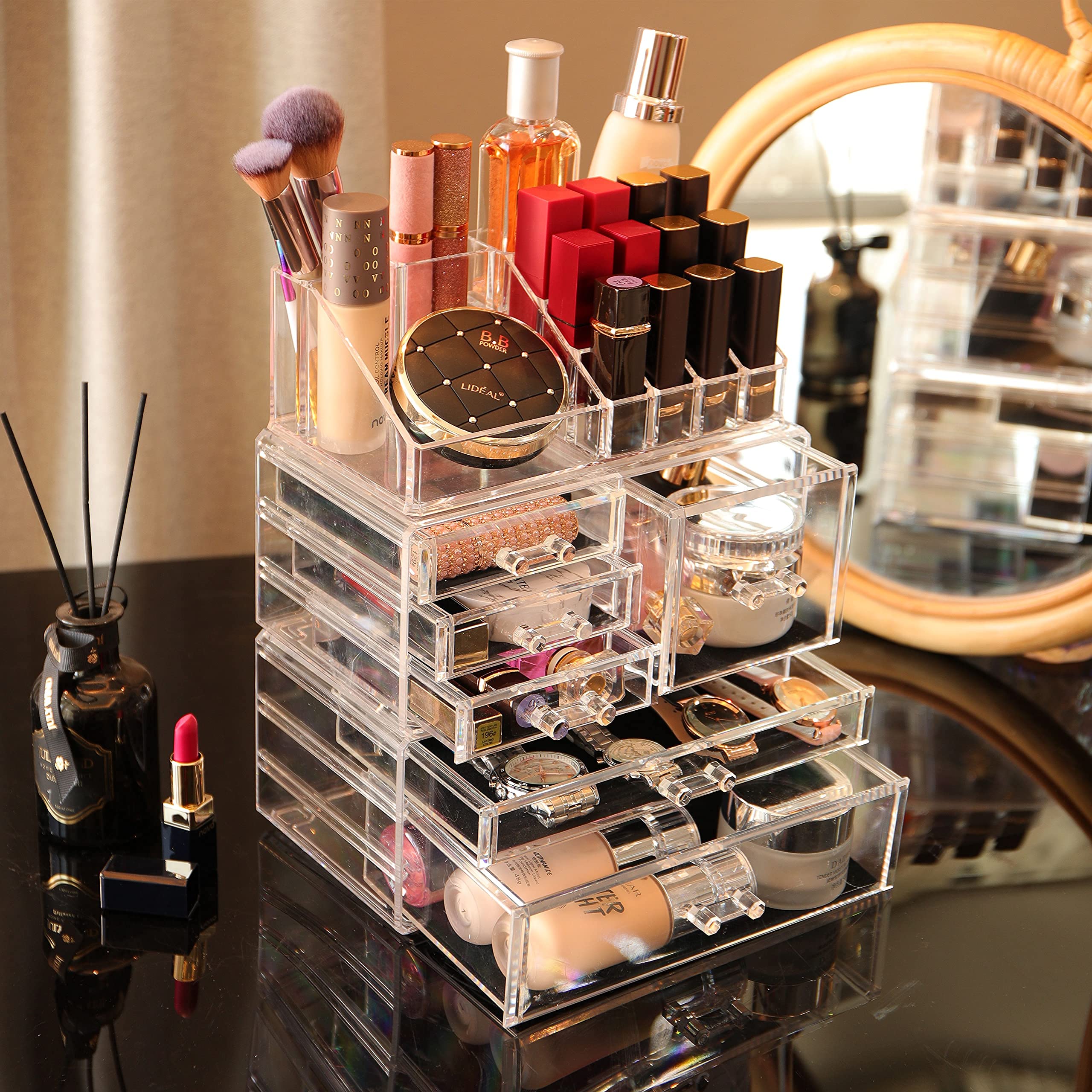 3-Pack Clear Acrylic Makeup Organizer with 6 Stackable Drawers - Skincare, Jewelry & Beauty Product Storage for Vanity, Desk, Bathroom & Bedroom Organization