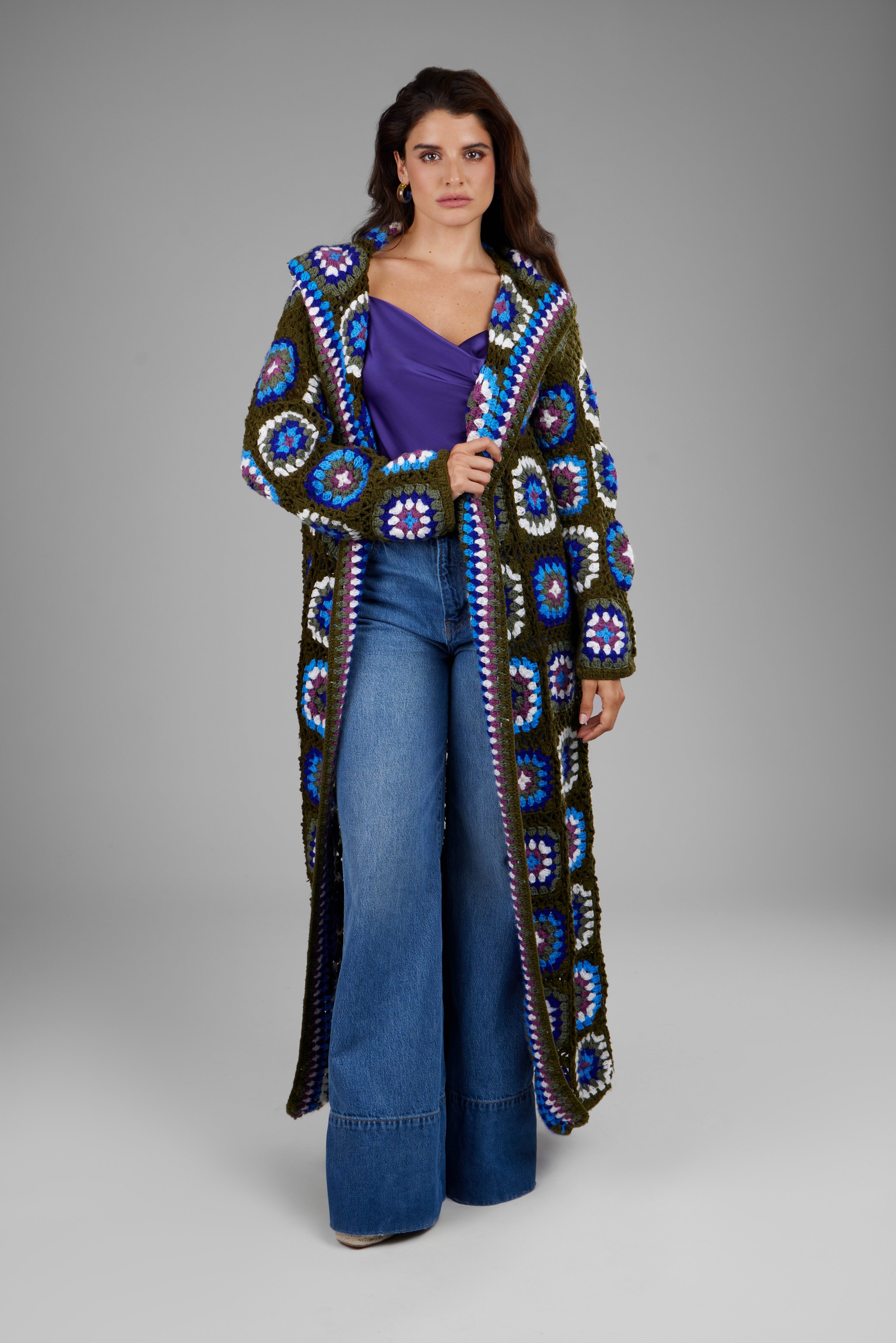 Crochet Wool Hooded Kimono Long Cardigan - Soft Chunky Knit Open Front Sweater for Women | Perfect for Fall, Winter, and Cozy Home Wear