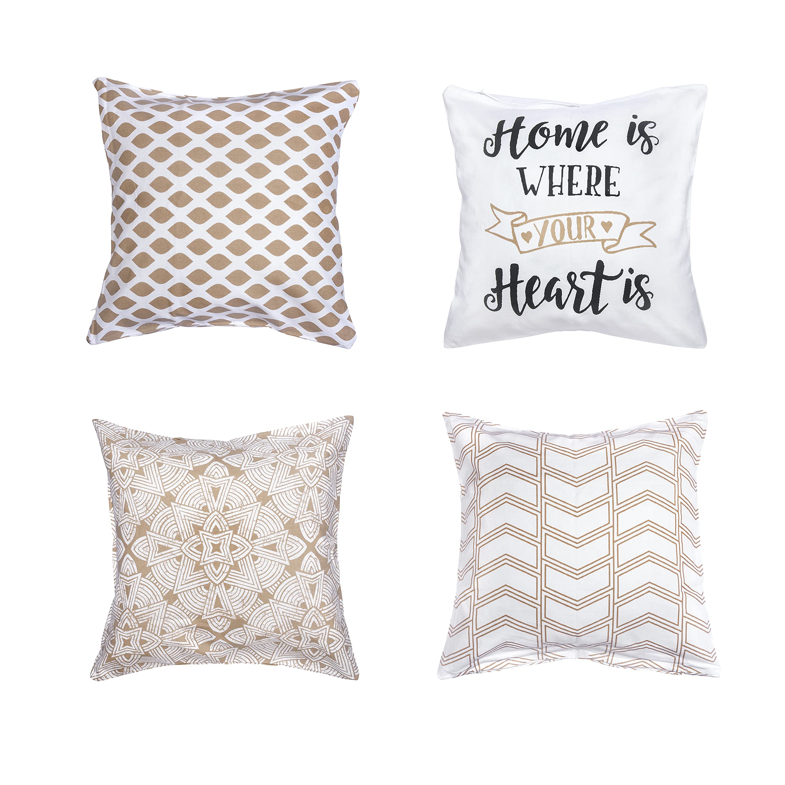 18x18 Inch Decorative Pillow Covers with Zipper - 4-Pack Soft Throw Pillowcases for Sofa, Bed & Couch - Easy to Clean Home Decor Accent Pillows (Home Heart Design) - Perfect for Living Room, Bedroom & Dorm Styling