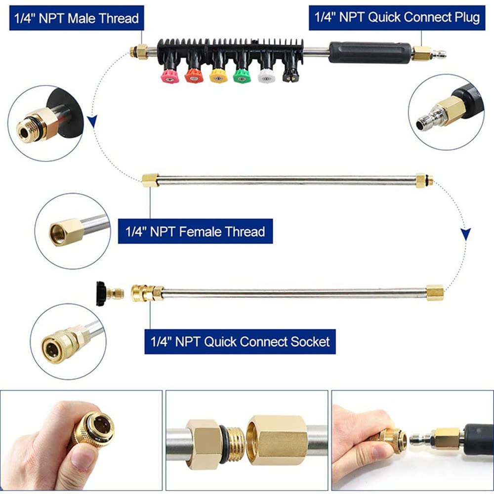 10 Ft Pressure Washer Wand Extension - 15 Pack Heavy Duty Power Washing Attachments with 1/4