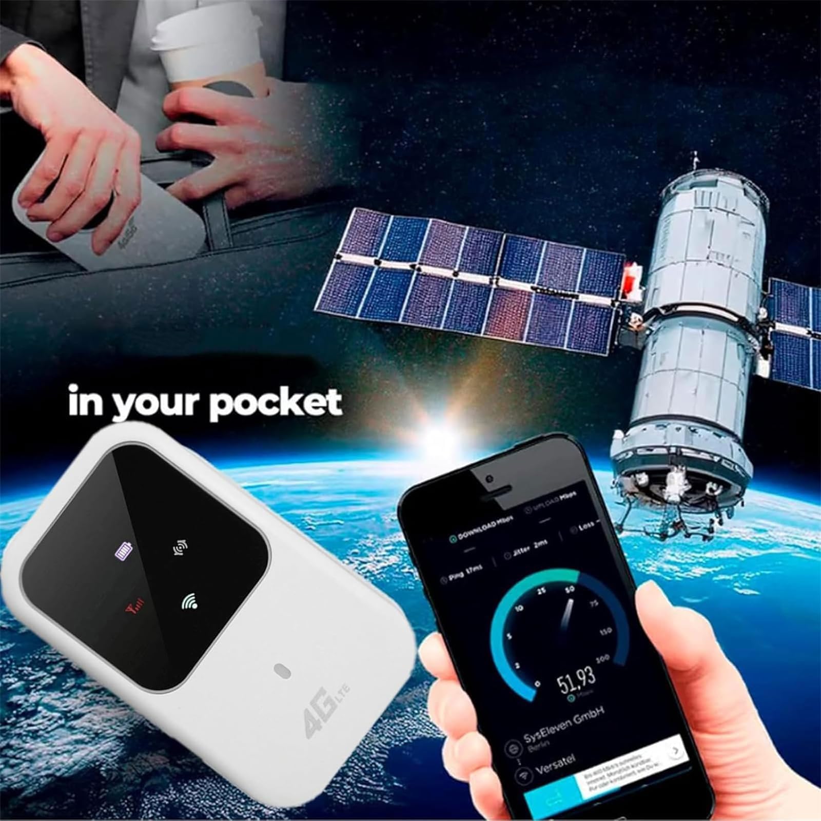 Portable WiFi Hotspot - High Speed 4G LTE Smart Router with Unlimited Data for Travel, Camping & Remote Work - Wireless Internet Anywhere (1 Pack)