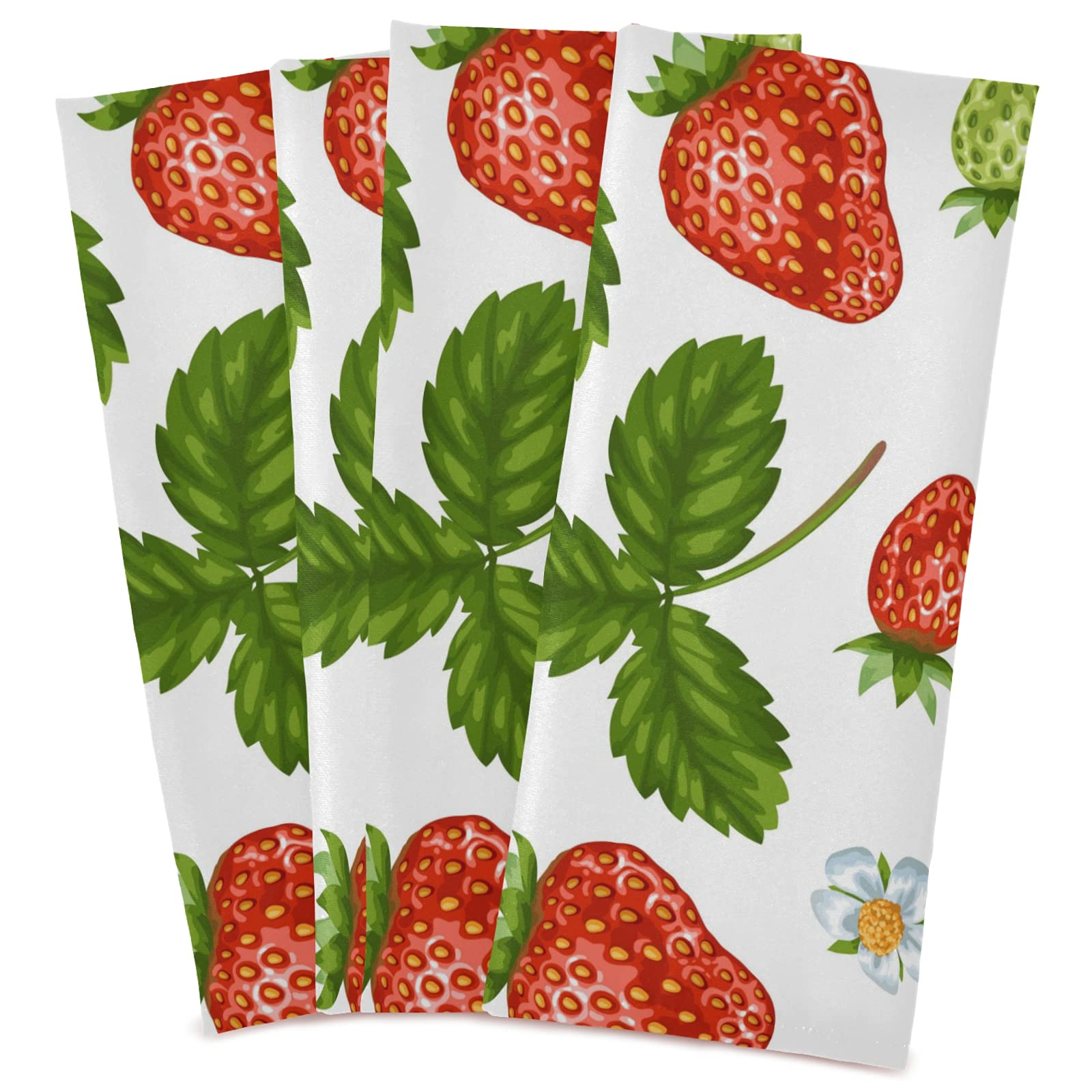 Premium Red Strawberry Floral Kitchen Towels 4-Pack - Super Absorbent, Fast Drying Reusable Dish Cloths (28