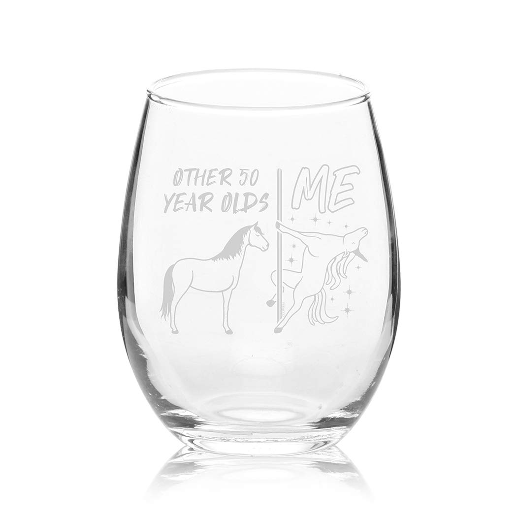 Veracco Unicorn Stemless Wine Glass - 50th Birthday Gift for Men & Women, Fifty and Fabulous (Clear Glass) - Perfect for Birthday Parties, Anniversaries & Unique Home Decor