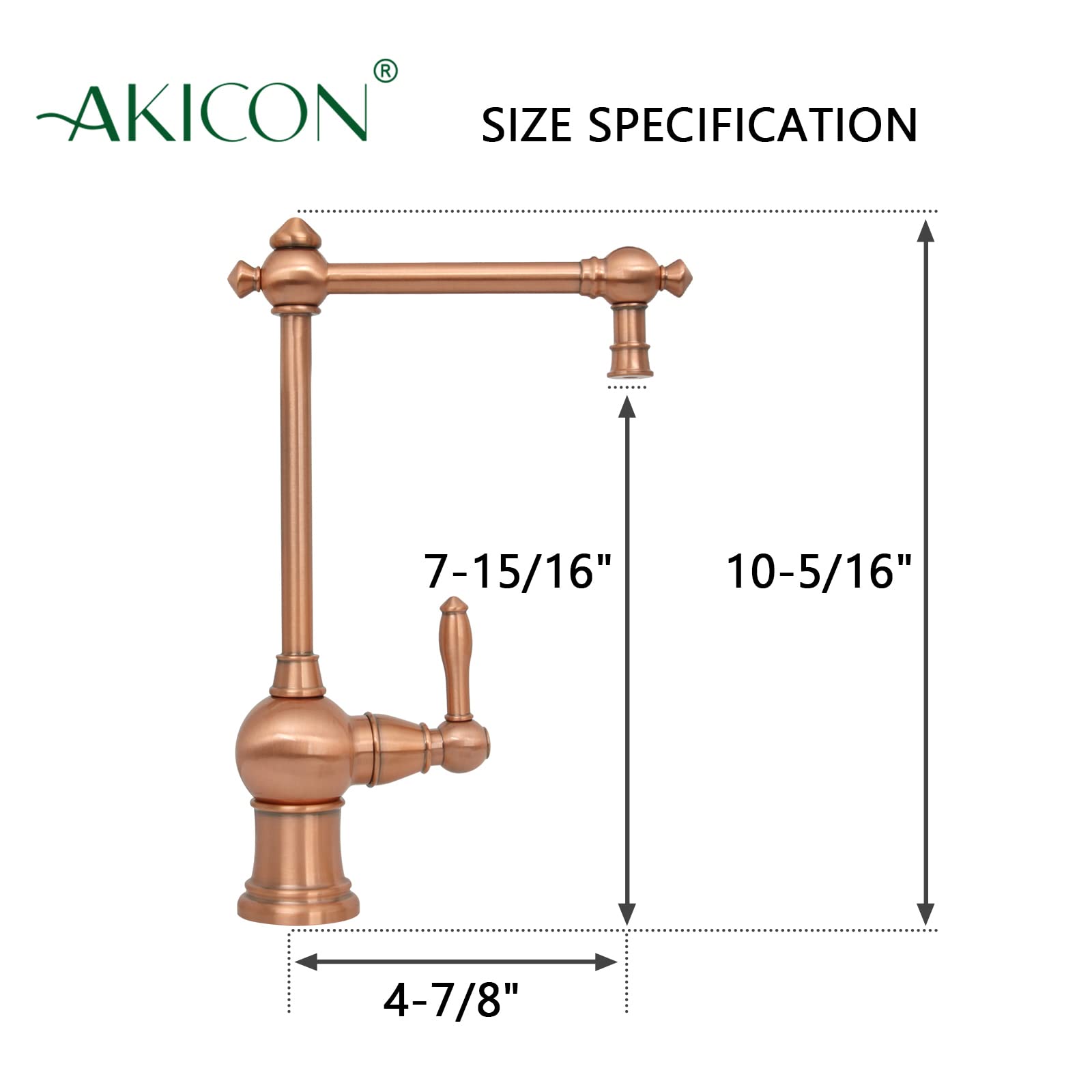 Akicon One-Handle Copper Drinking Water Filter Faucet - Instant Hot Water Dispenser & Filtration System - Premium Copper Construction for Kitchen & Bathroom Use