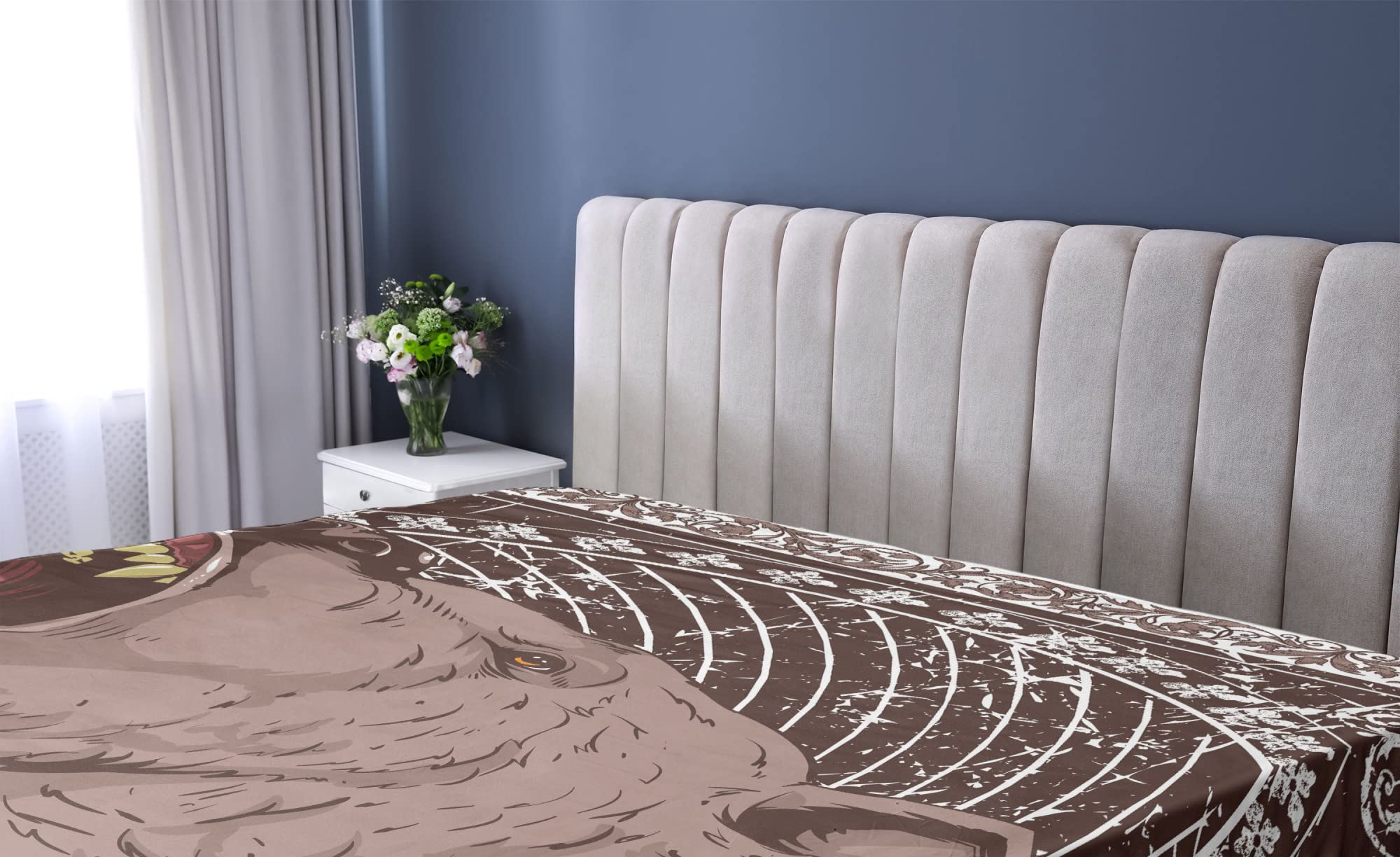 Ambesonne Grizzly Bear Print Fitted Sheet - King Size Deep Pocket Bed Cover with All-Around Elastic, Brown & White Animal Theme Bedding - Perfect for Wildlife Lovers' Bedrooms, Cabins, or Dorm Rooms