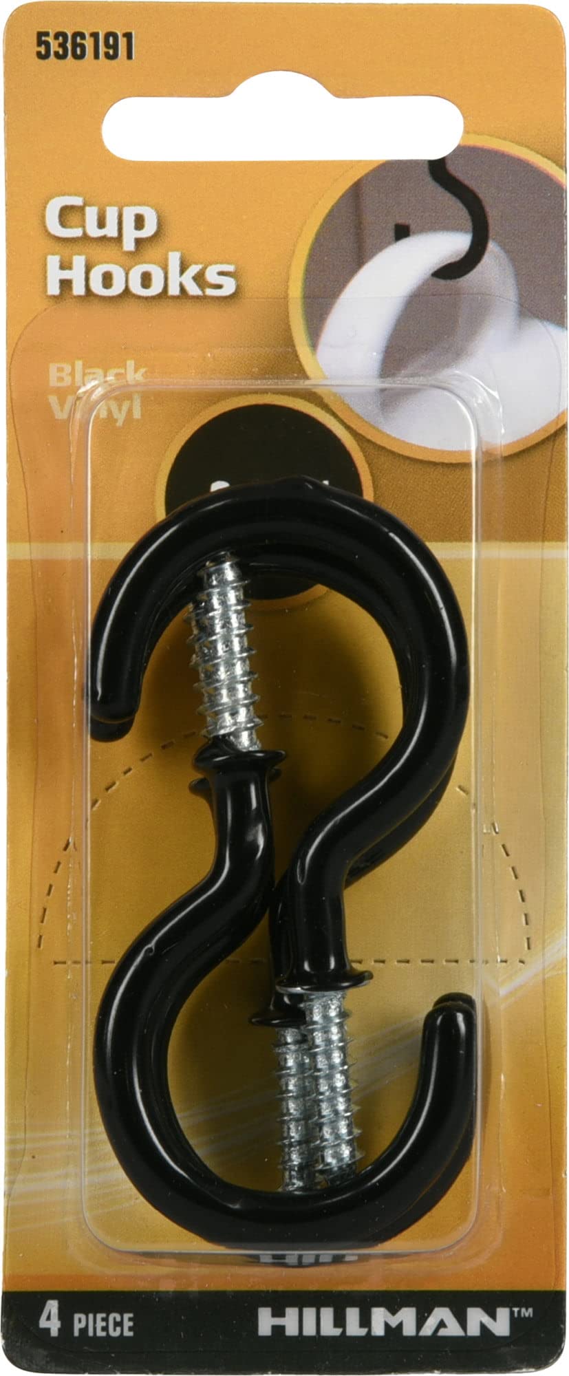 Hillman 3-Pack Black Vinyl Coated Screw-in Cup Hooks (2-1/4 Inch) - Heavy Duty Utility Hooks for Hanging Mugs, Plants & Kitchen Accessories - Ideal for Pantry, Garage & DIY Organization Projects