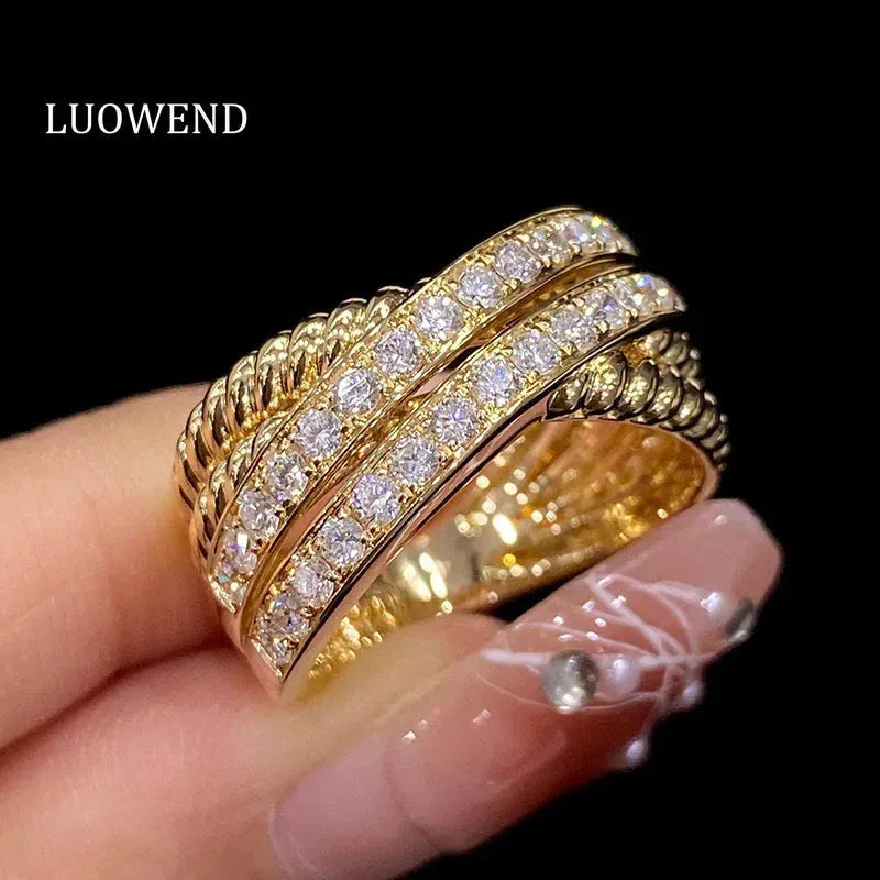 18K Yellow Gold Cross Diamond Engagement Ring for Women - Luxury Wedding Jewelry with Natural Diamonds - Perfect for Proposals, Anniversaries & Special Occasions