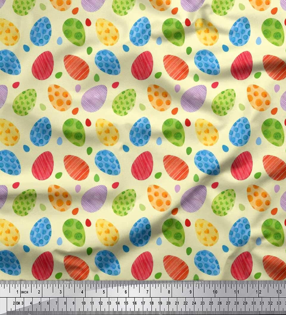 Soimoi 100% Cotton Voile Fabric by The Yard - 56 Inch Wide Yellow Easter Egg Print - Lightweight & Breathable Textile for DIY Easter Decorations, Dressmaking & Spring Crafts