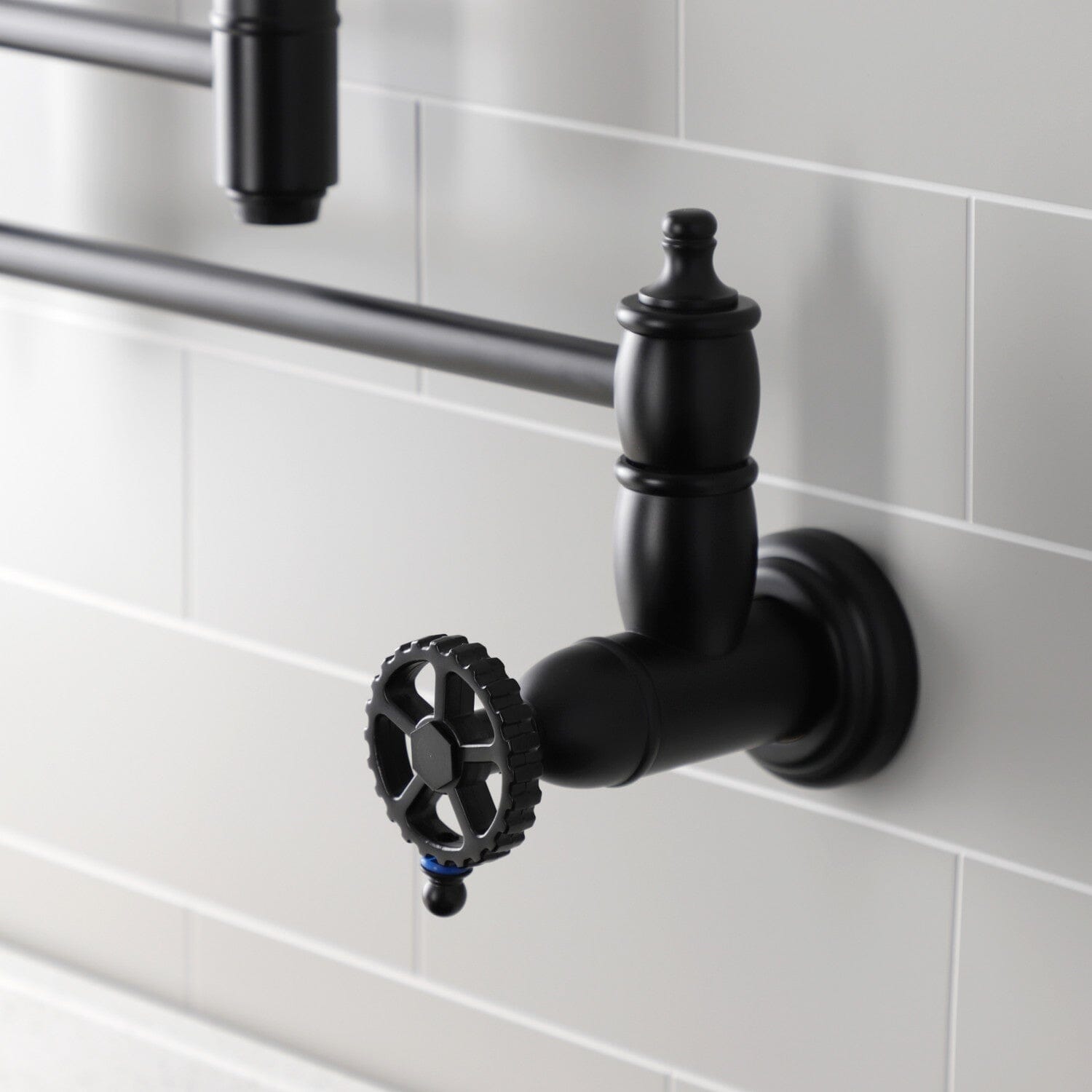 Stainless Steel Fuller Two Handle Wall Mount Pot Filler Faucet - Perfect for Kitchen Sink, Stove & Cooking Area