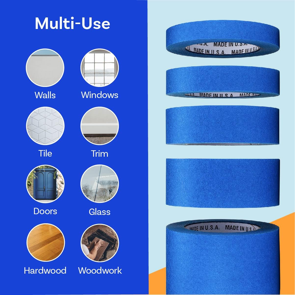 Premium Blue Painters Tape 2 Inch x 60 Yards (24 Rolls Bulk Pack) - Made in USA, No Residue, UV-Resistant for Crisp Paint Lines - Perfect for Home Painting, DIY Projects & Professional Use