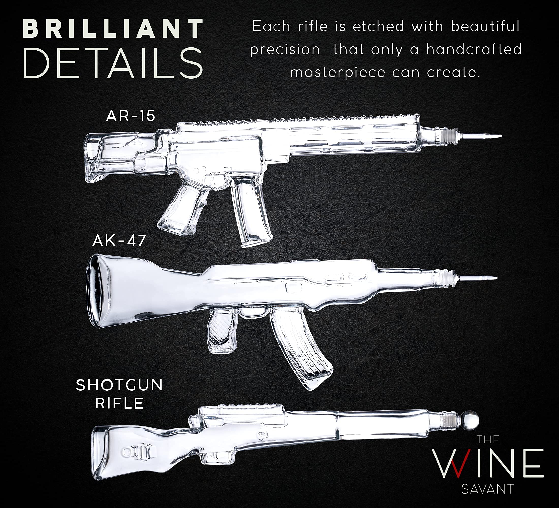 AR15 AK47 Rifle Whiskey Decanter Set with Display Rack - 3 Piece Gun Shaped Liquor Dispenser for Home Bar | Unique Gifts for Men, Dad, Husband, Veterans & Military | Perfect for Birthday, Anniversary & Whiskey Enthusiasts
