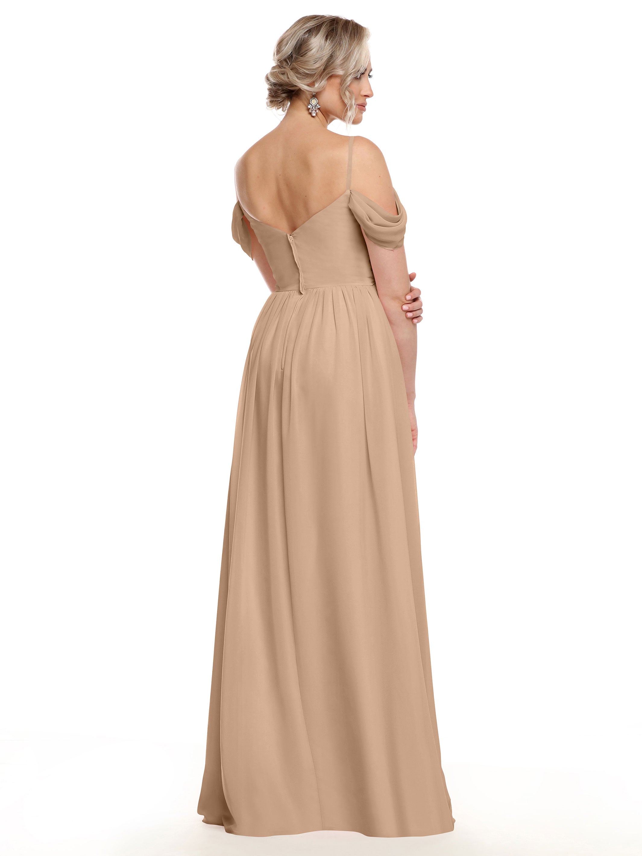 Elegant Off-the-Shoulder Chiffon Bridesmaid Dress with Spaghetti Straps - Perfect for Weddings, Formal Events & Special Occasions