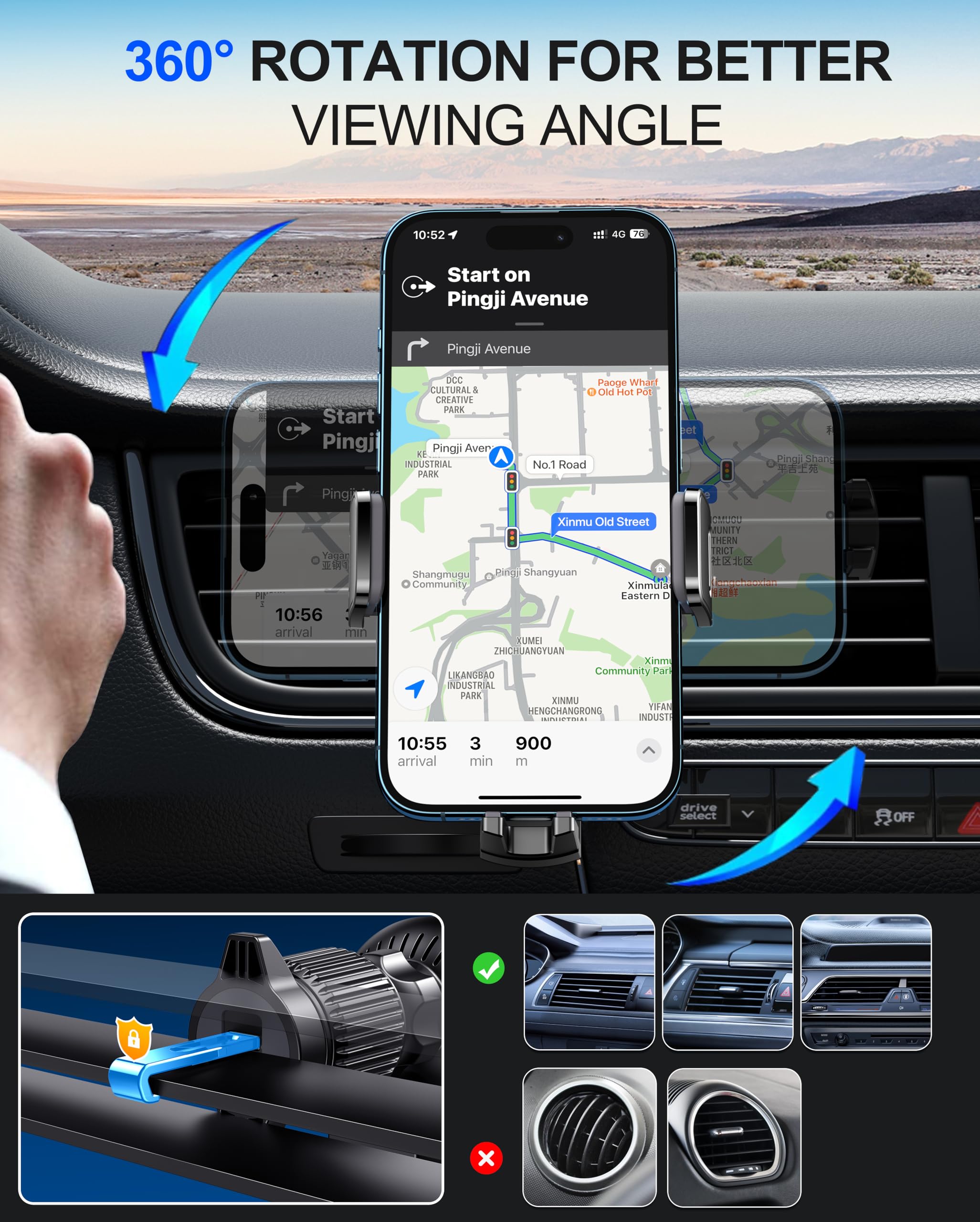 15W Fast Wireless Car Charger & Phone Holder - Auto Clamping Air Vent Mount for iPhone 15/14/13/12/11/X, Samsung Galaxy S23/S22/S21 - Perfect for Commuting & Road Trips