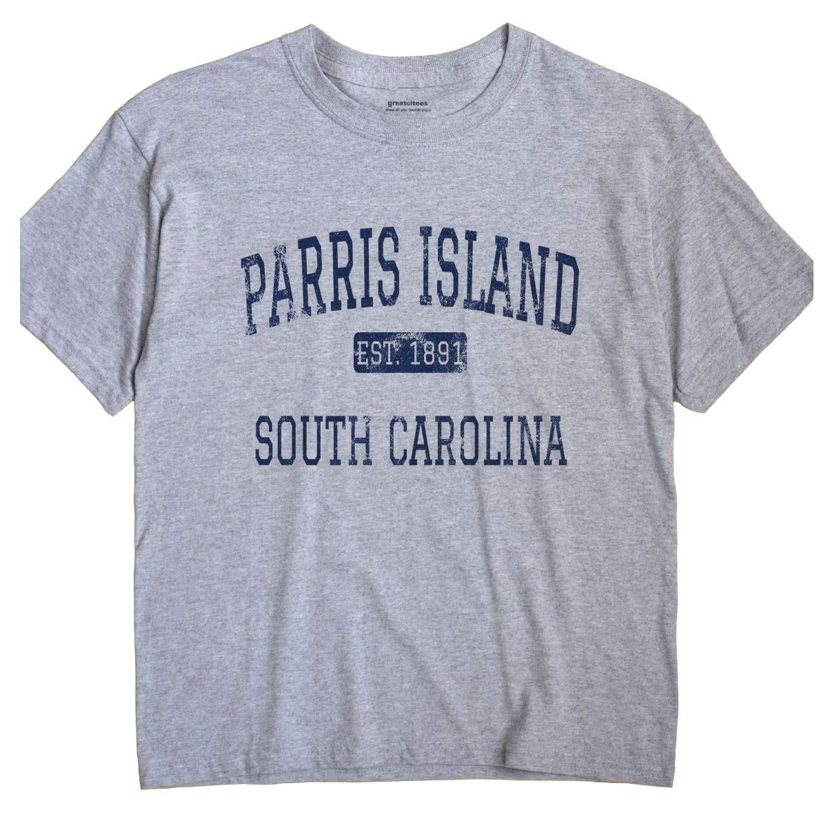 Parris Island South Carolina T-Shirt - USMC Marine Corps Vintage Style Cotton Tee - Perfect for Military Appreciation, Veterans Day & Patriotic Events