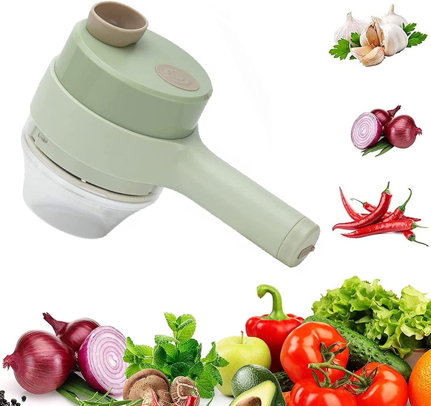 4 in 1 Electric Vegetable Chopper - Wireless Mini Food Processor for Garlic, Onion, Pepper & Chili - Handheld Kitchen Gadget for Easy Chopping, Grinding & Mashing - Perfect for Cooking, Meal Prep & Salad Making