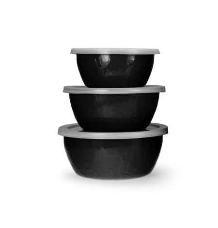 Premium Solid Black Enamelware Nesting Bowl Set - 3-Piece Stackable Mixing Bowls for Baking, Cooking & Serving - Durable Kitchen Essentials for Home Chefs & Camping