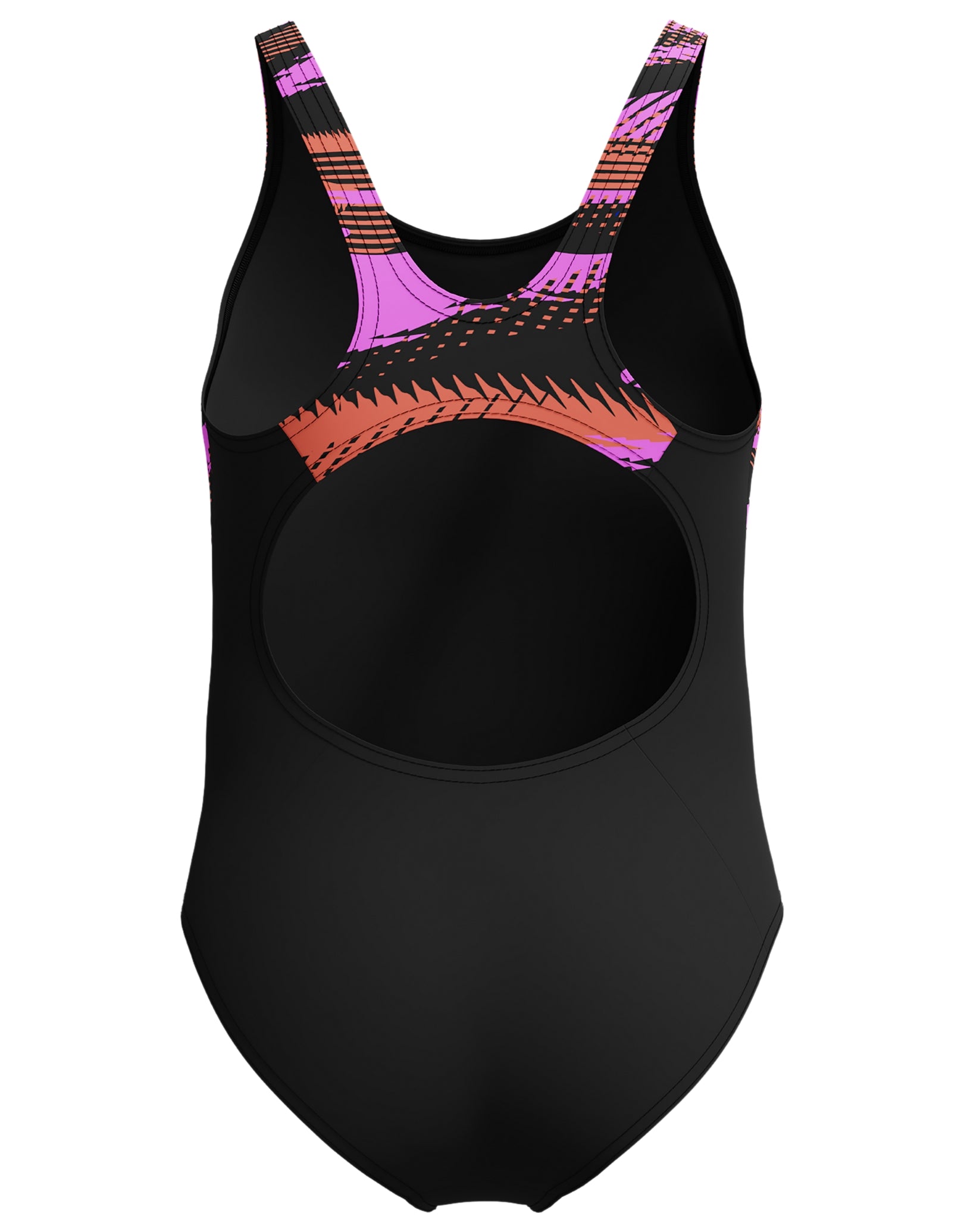 Girls HyperBoom Splice Muscleback Swimsuit - Black & Pink Two-Tone Design | High-Performance Swimwear for Kids | Perfect for Beach, Pool & Summer Activities
