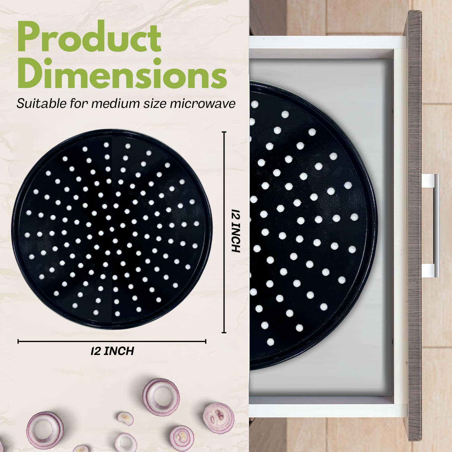 Premium Carbon Steel Pizza Pan for Oven, Microwave & OTG - 12 Inch Round Non-Stick Baking Tray (Black) - Perfect for Homemade Pizza, Bread & Pastries - Set of 1