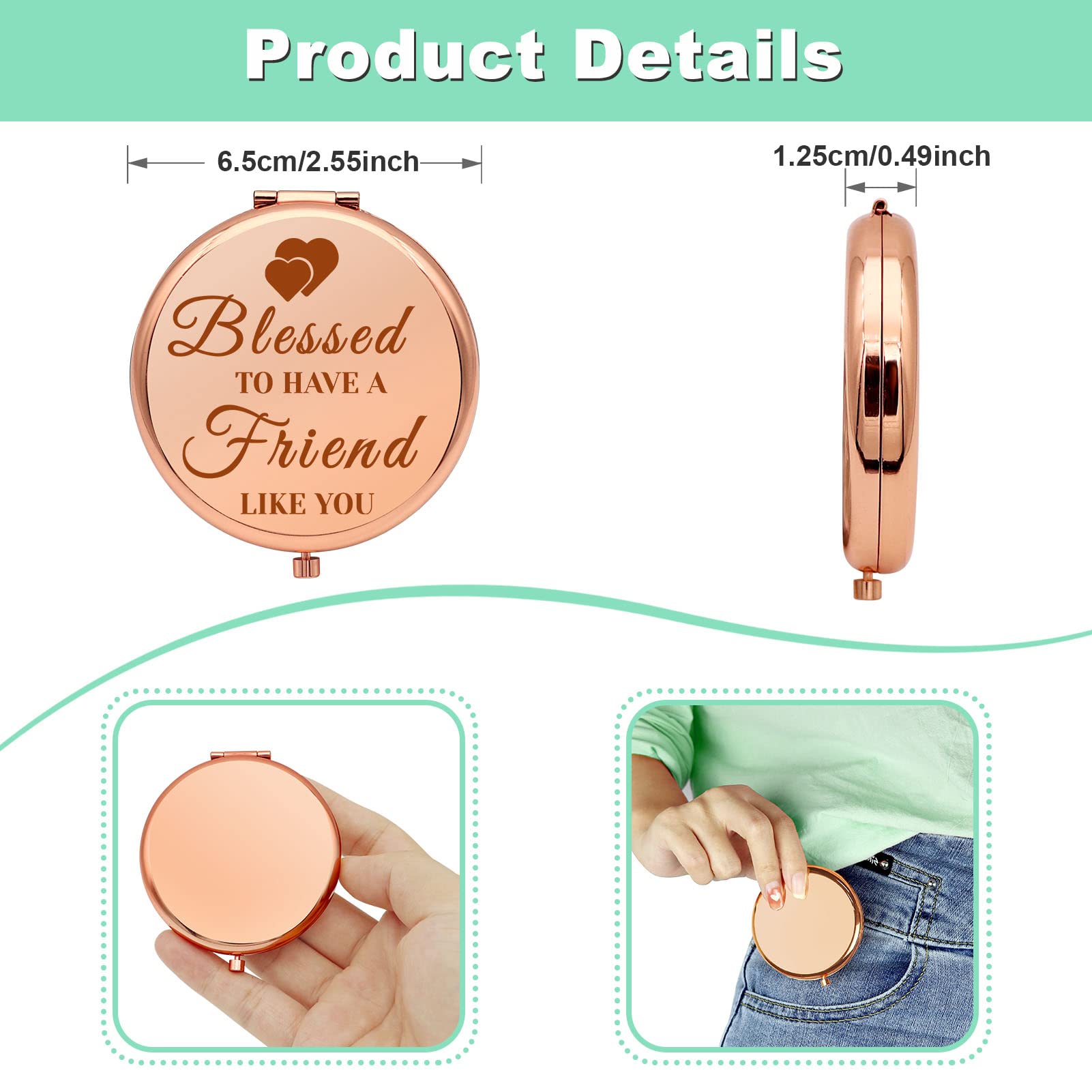 Best Friendship Gifts for Women - Inspirational Folding Makeup Compact Mirror for Sister, Bestie & BFF - Perfect Long Distance Gifts for Girls, Birthday & Graduation Presents - Ideal for Travel, Purse & Everyday Use