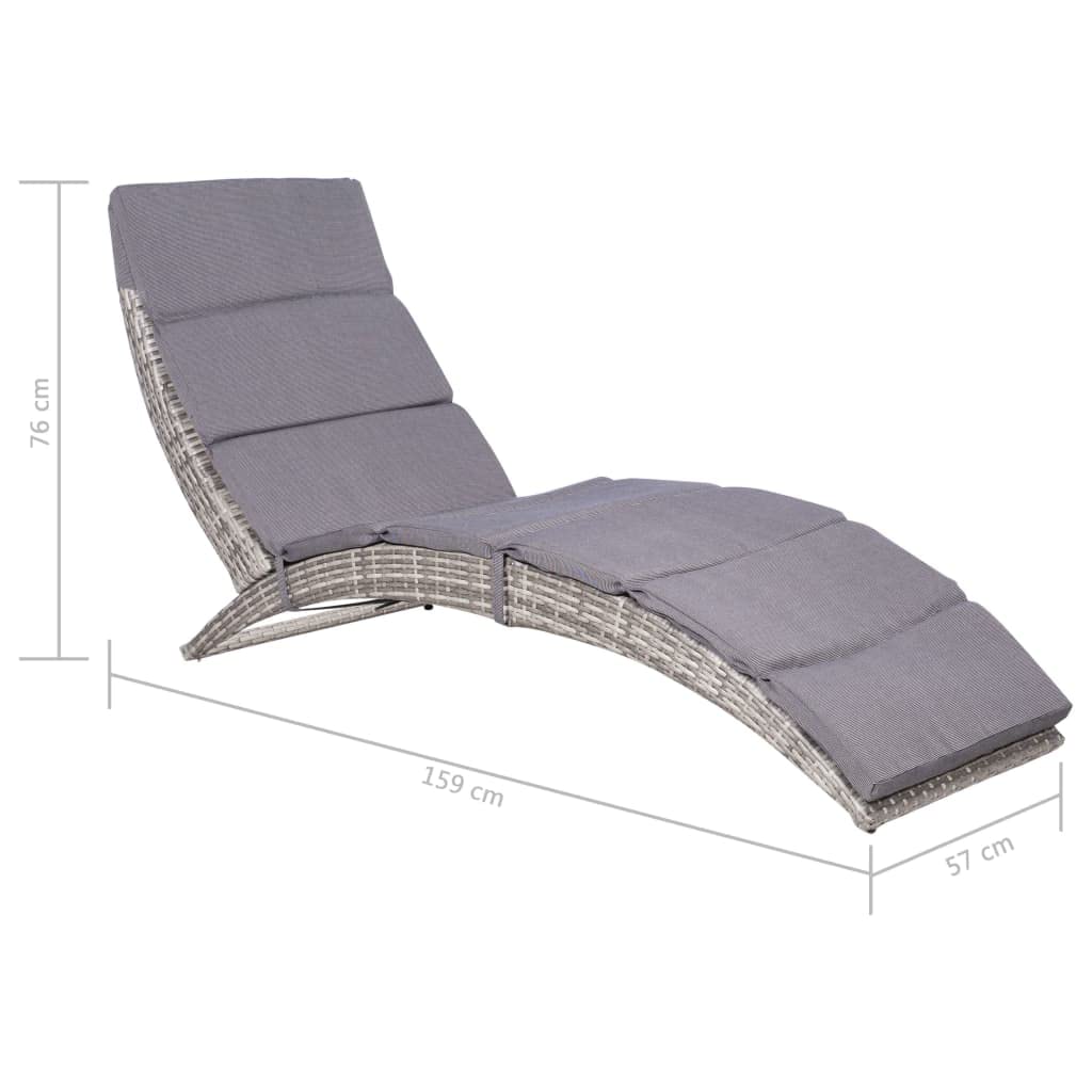 Outdoor Reclining Lounge Chair with Cushion - Foldable Patio Furniture for Garden, Backyard, Beach & Poolside - Gray Poly Rattan Sun Lounger for Relaxing & Sunbathing