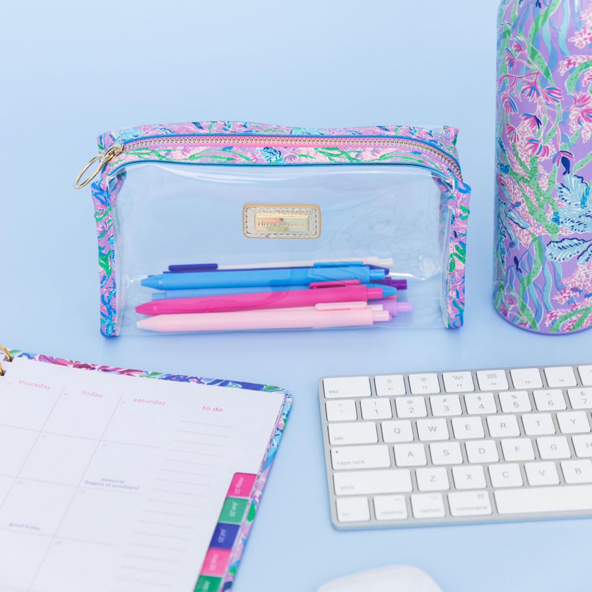 Lilly Pulitzer Clear Zipper Pouch - Waterproof Travel Toiletry Bag & Makeup Organizer for Women | Cute Pencil Case for School, Office & Vacation Essentials | Perfect for Cosmetics, Stationery & Travel Accessories (Secret Escape Pattern)