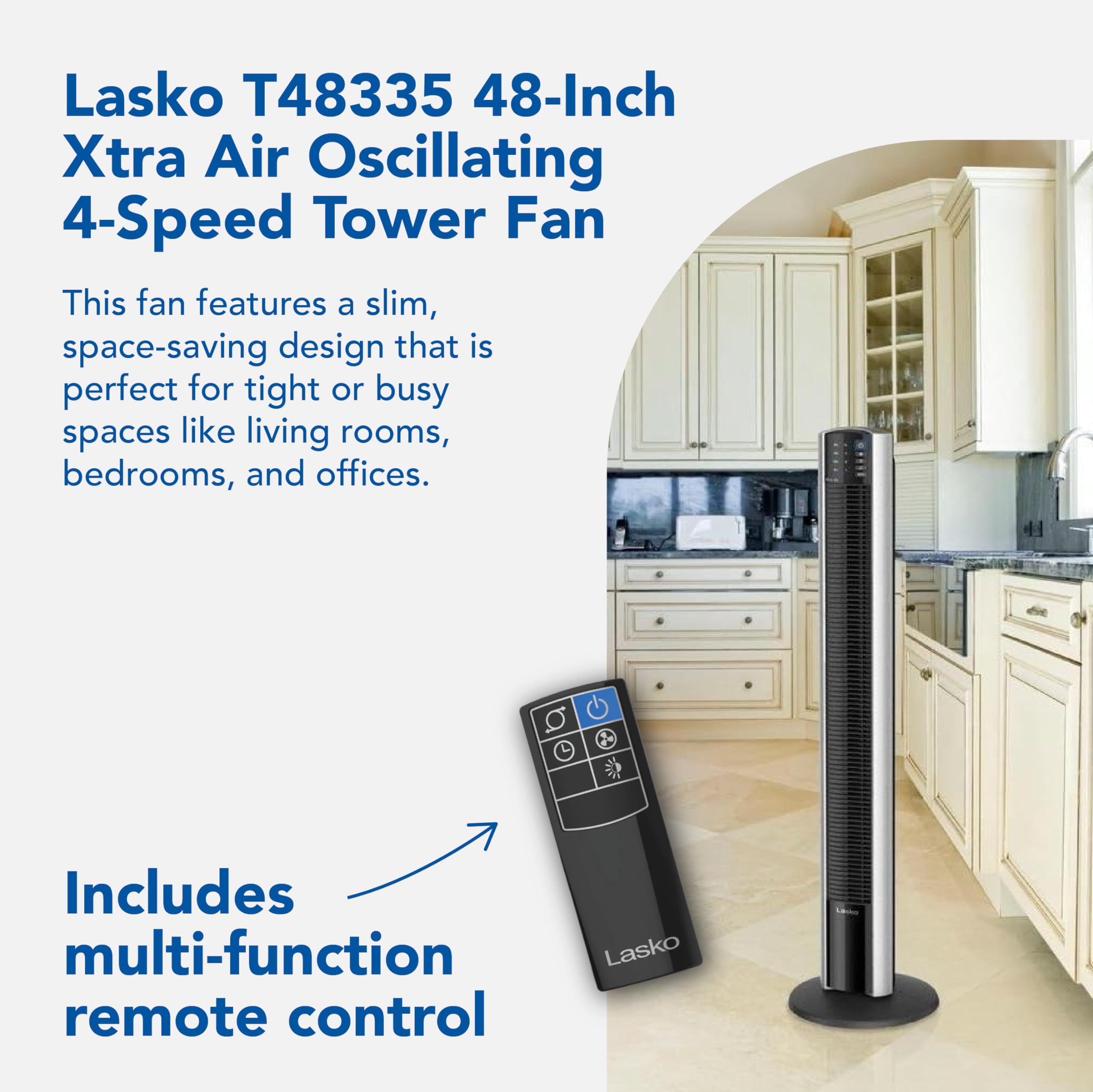 Lasko XtraAir 48-Inch Tower Fan with Remote Control - Quiet Oscillating Air Circulator with Ionizer for Home, Bedroom, Office - 2 Pack - Perfect for Cooling Large Rooms and Improving Air Quality