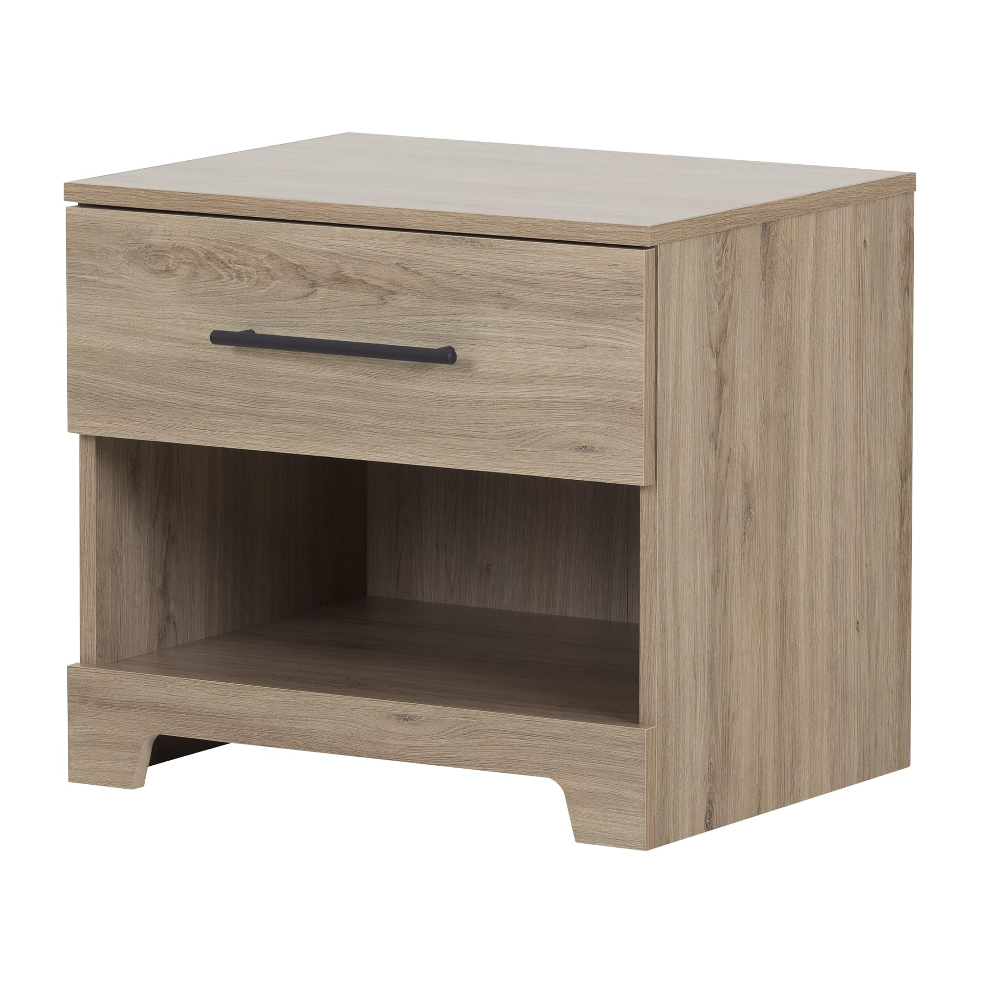 South Shore Primo 1-Drawer Nightstand in Rustic Oak Finish - Compact Bedside Table for Small Spaces, Perfect for Bedrooms, Dorms & Apartments